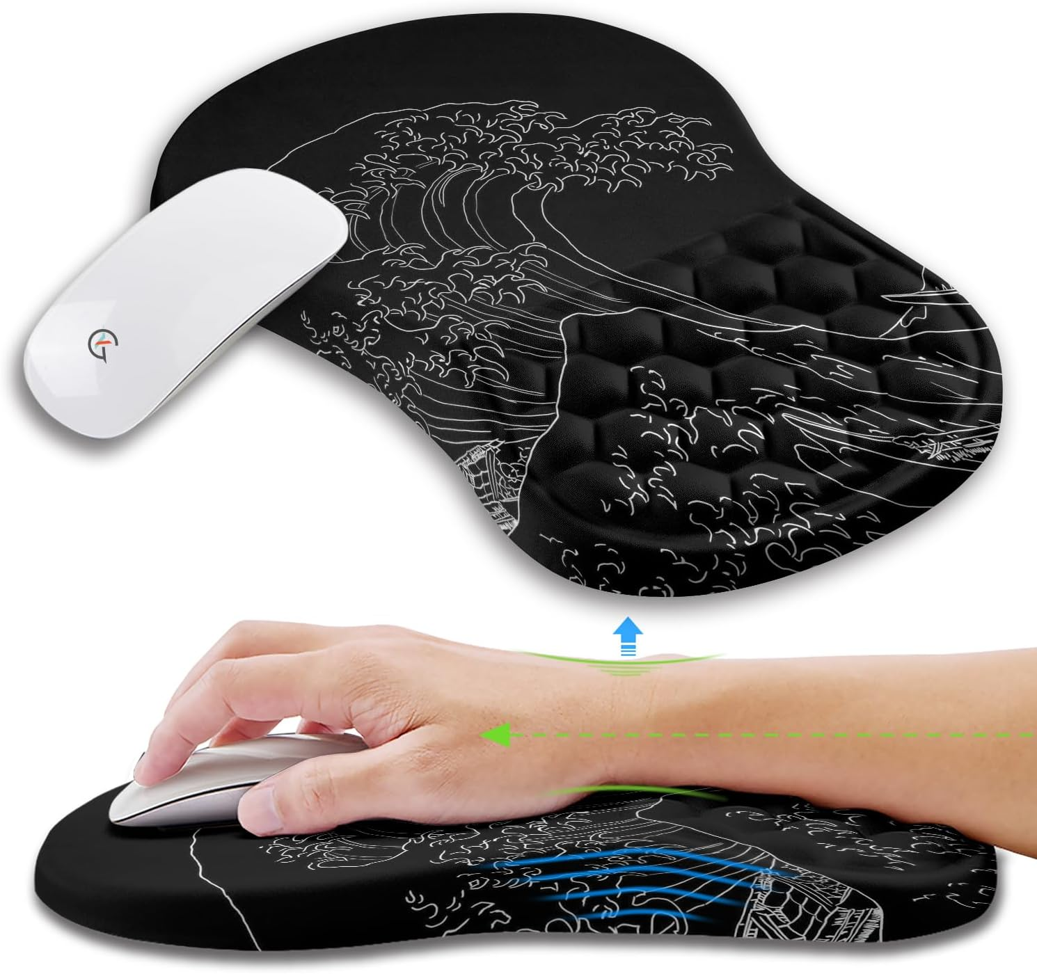 KUOSGM Ergonomic Mouse Pad Wrist Support with Memory Foam Massage Bulge, Carpal Tunnel Pain Relief Mousepad Wrist Rest for Mouse(12X8 Inch, Black)