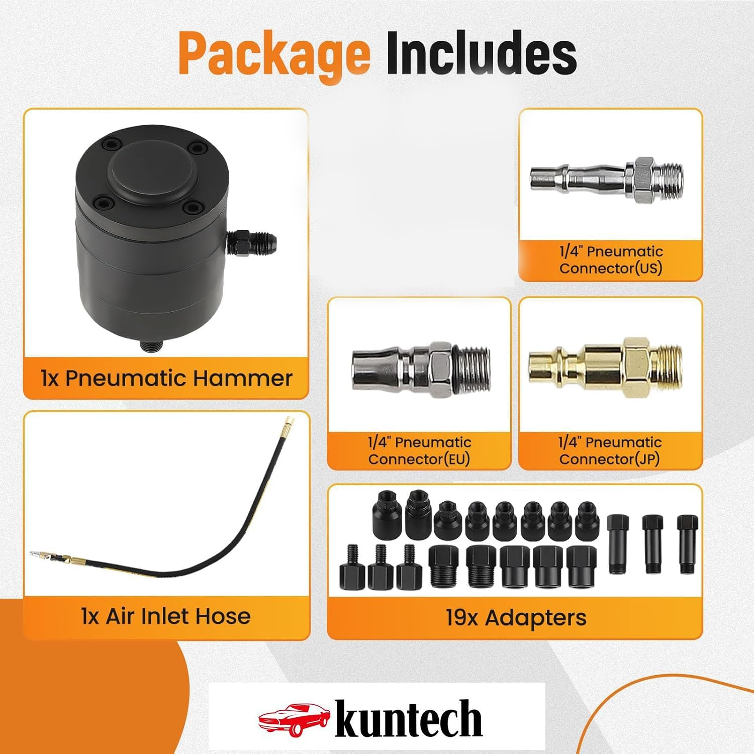 Pneumatic Injector Puller Set, 5-8 Bar Air Vibration Diesel Fuel Injector Removal Tool Set of 37 with Extractor Hammer, 19 Adapters, Extension Hose, and EU US JP Connectors image number 4