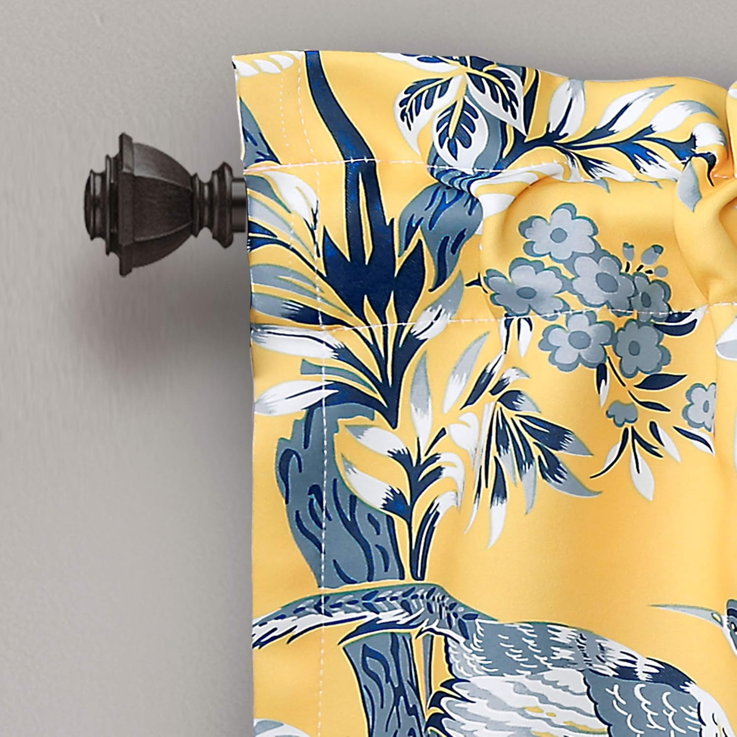 Lush Decor Dolores Valance Bird Floral Print Single Curtain, 18" X 52", Yellow image number 4