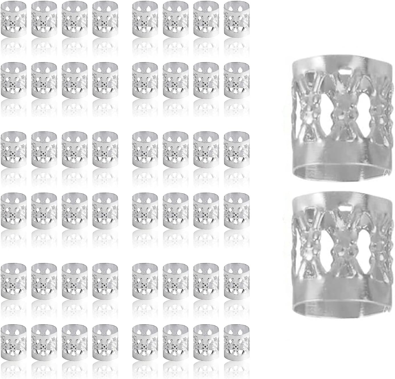 Pack of 50 Aluminium Dread Lock Adjustable Metal Cuffs Dreadlocks Beads Braids Hair Jewellery Silver image number 4