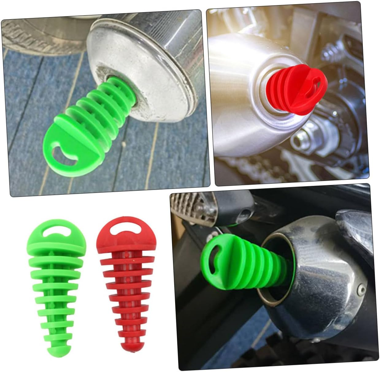 2Pcs Motorcycle Air-Bleeder Plugs Tailpipe Wash Plugs Waterproof Green and Red Motorcycle Exhaust Accessories for Motorbike Repair image number 5