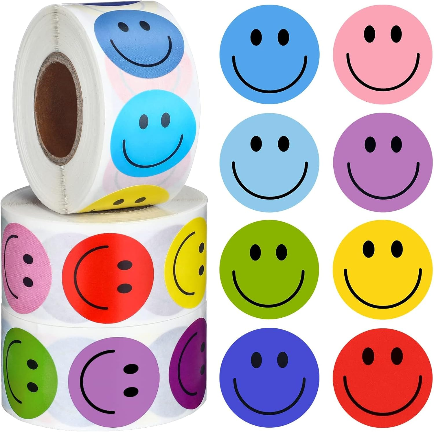 1500 Pieces Happy Smile Face Decal Small Happy Face Decal Mini Motivational Stickers Colorful Incentive Stickers Behavior Chart Stickers for Student (Assorted Color, 1 Inch) image number 3