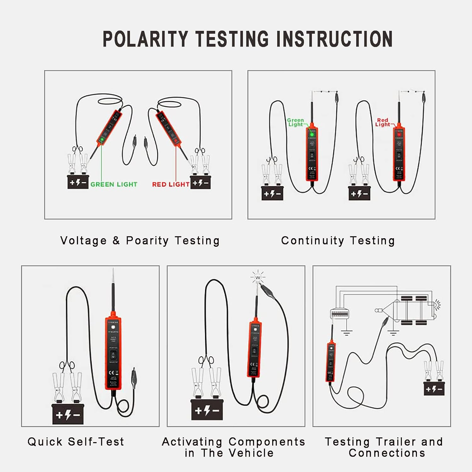 Car Power Circuit Probe Tester, 6-24V DC Short Circuit Tester Component Activation Electrical Polarity Identify Continuity Tester with LED Light, Buzzer Warning,13Ft Long Test Lead image number 5