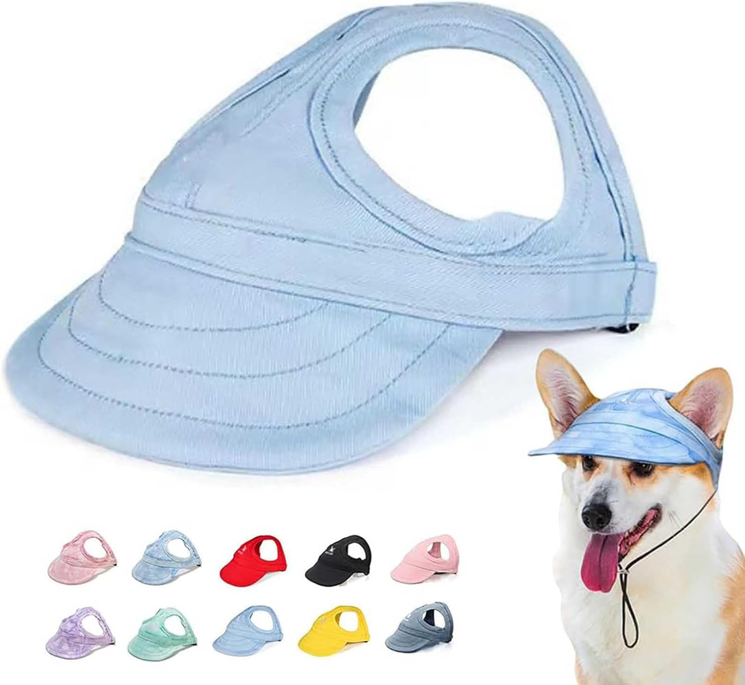 Outdoor Sun Protection Hood for Dogs, Dog Hat Canvas Dog Sun Hat Dog Baseball Cap, Dog Travel Sport Hat, Adjustable Pet Sunbonnet with Ear Holes (XL,I) image number 5