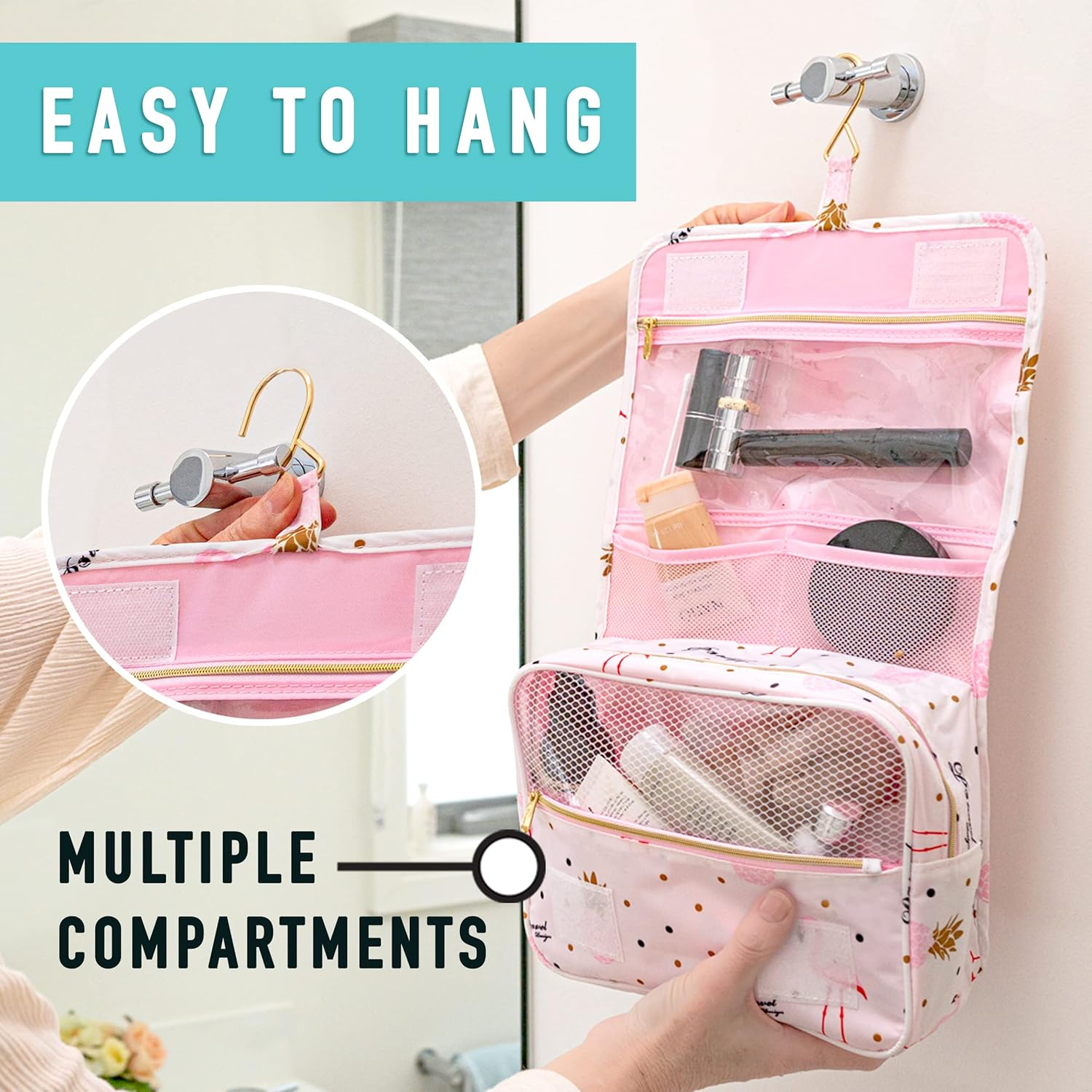 Toiletry Bag for Cosmetics Makeup Hair Accessories and Toiletries Travel Water Resistant Hook to Hang on a Door 5 Different Compartments from Paton Travel Australia image number 4