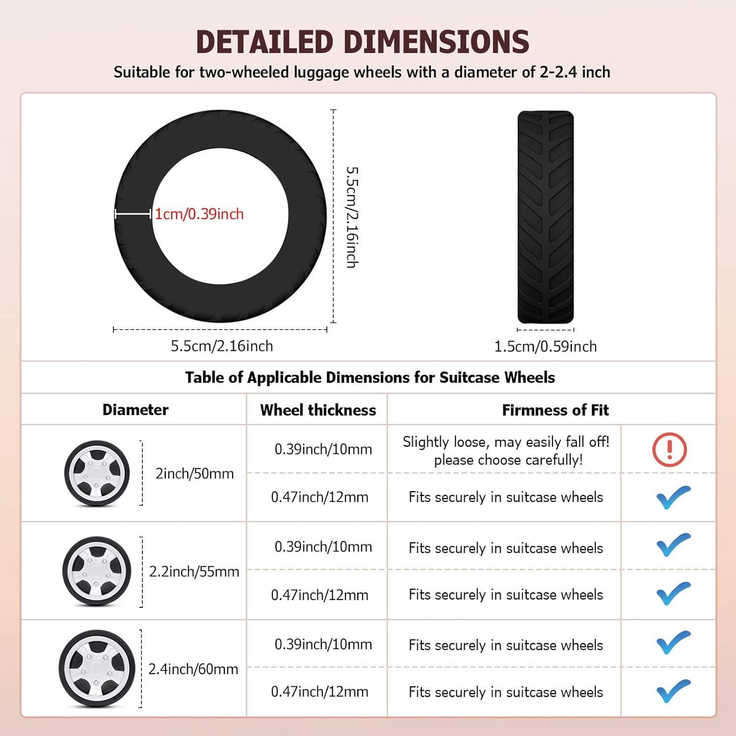 XYOFUN Luggage Compartment Wheel Protection Cover,Latest Upgrade Carry on Luggage Wheel Covers,Level 8 Travel Suitcase Wheel Cover,Anti Dust&Scratch Noise Reduction Wheels Protector(Dark Blue,8) - Black image number 2
