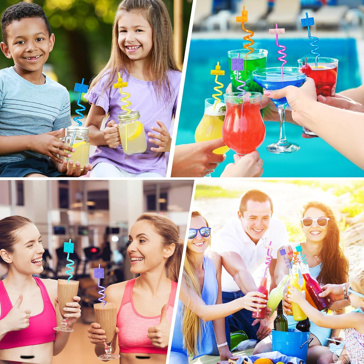 24 Pcs Building Blocks Party Favors Drinking Straws, 8 Colors Reusable Straws for Kids Adults Birthday Party Decoration Supplies with 2 Pcs Straws Cleaning Brush