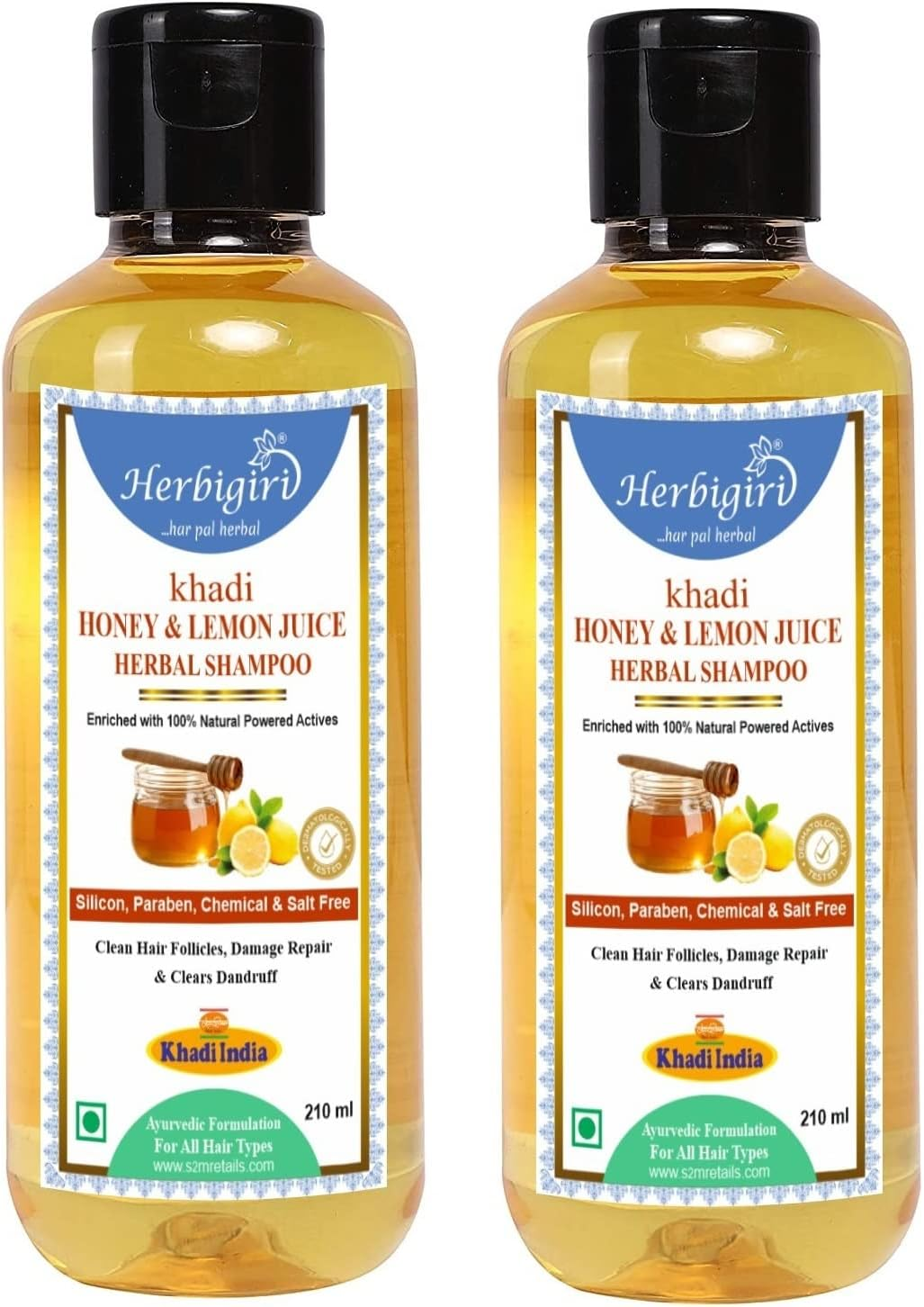 Herbigiri Khadi Natural Honey & Lemon Juice Herbal Shampoo 210Ml Pack of 5