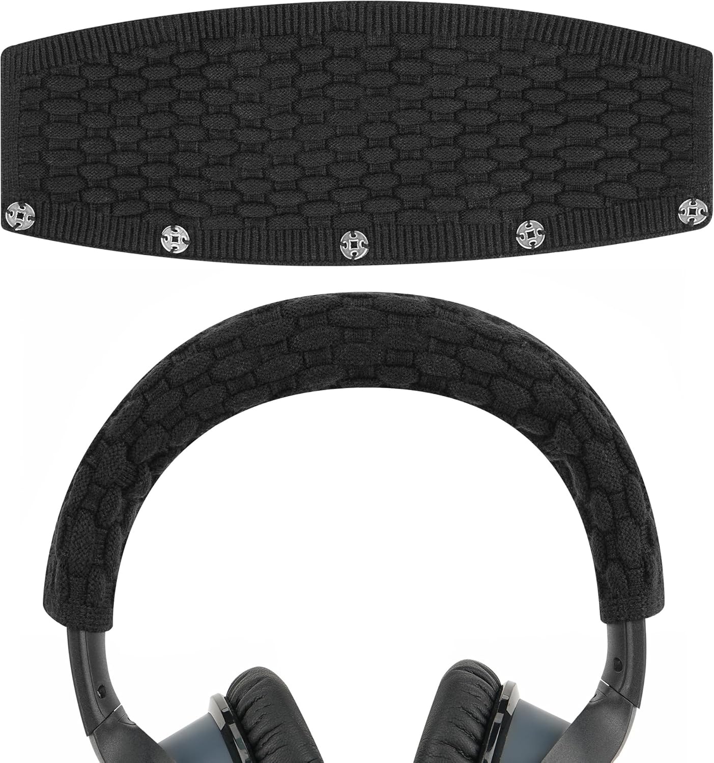 Geekria 2 PCS Knit Fabric Headband Pad Compatible with Bose, AKG, Sennheiser, Sony Headphones, Replacement Band Repair Part (Black + Gray)