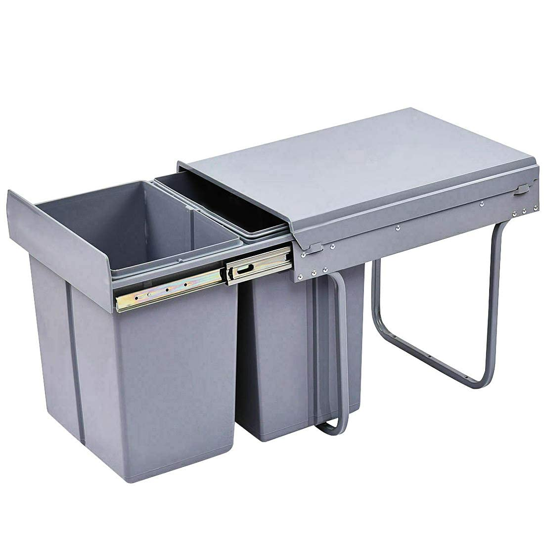Pull Out Bin 40L Twin Cabinet Kitchen Waste Dual Slide Out Rubbish Garbage Trash Grey 2X20L image number 2