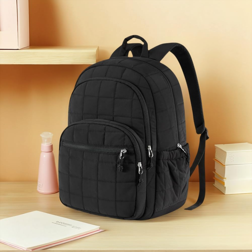 Travel Backpack for Women Work Backpack Quilted Laptop Backpacks Cute Casual Daypack for 15.6 Inch Laptop, Puffer Laptop Bag image number 6