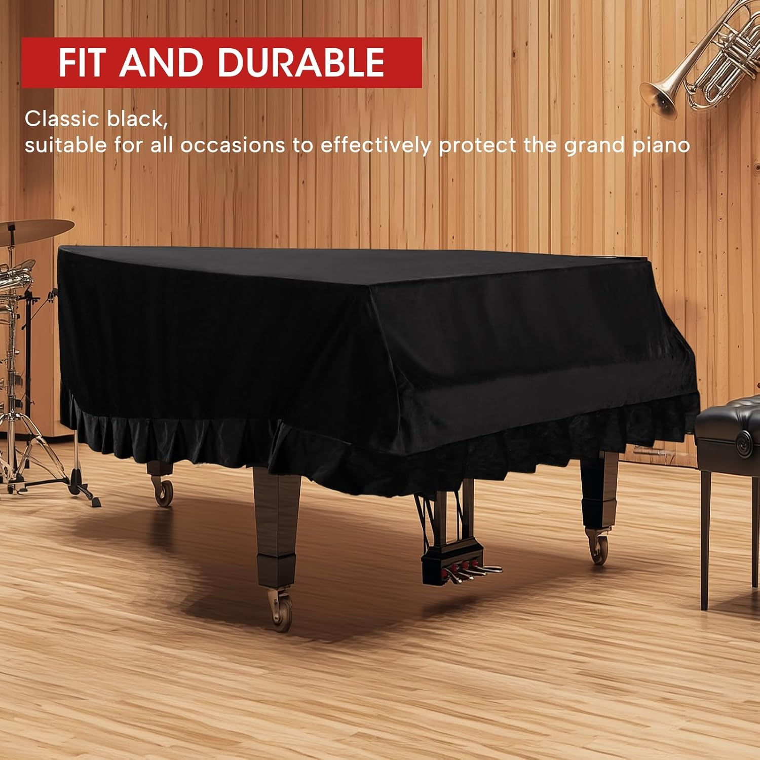 Grand Piano Cover Moisture-Proof and Dustproof Baby Grand Piano Protective Cover Washable with Velvet Full Triangle Piano Cover 62.9"X59"X19.6" (S-62.9", Thickened Black) image number 1