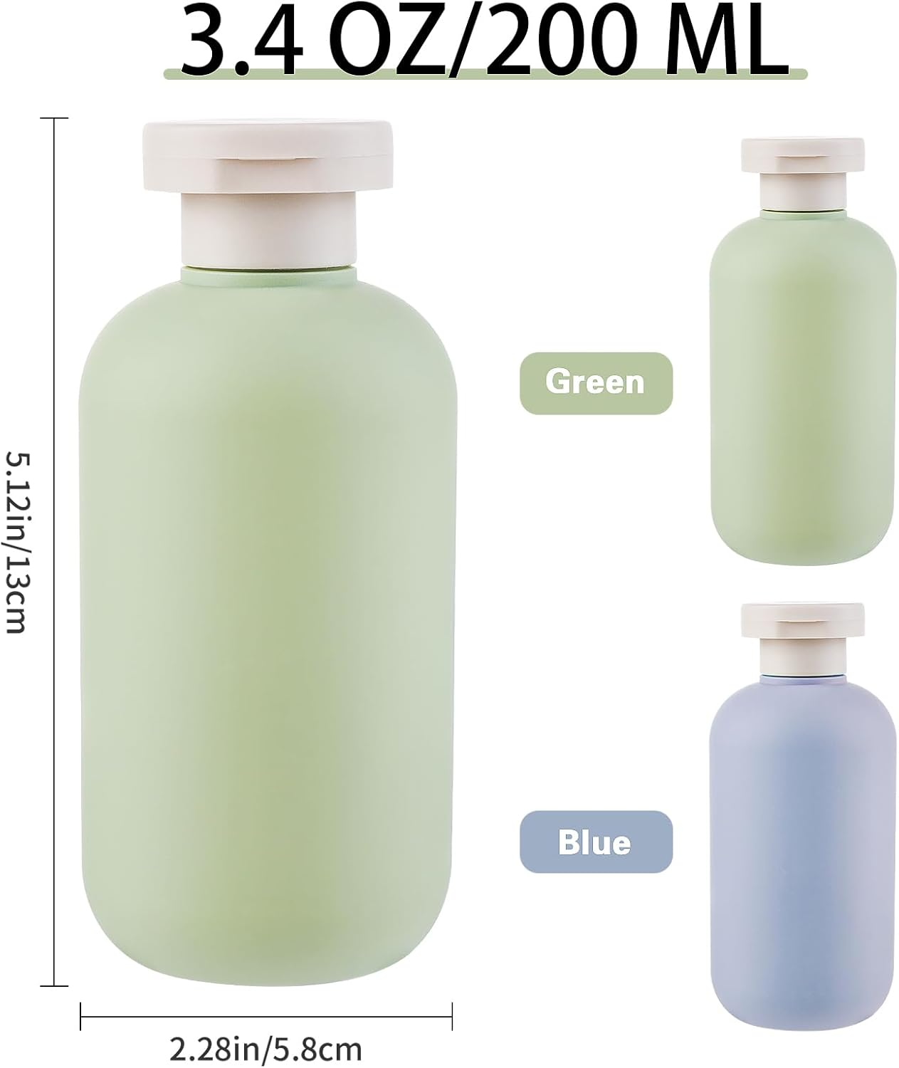Gjinxi 2Pcs Squeeze Bottles with Flip Cap, Refillable Plastic Travel Containers Empty Bottles Travel Accessories Shampoo and Conditioner Bottles for Creams, Lotion (Green Blue, 200ML) - Greenpink image number 4