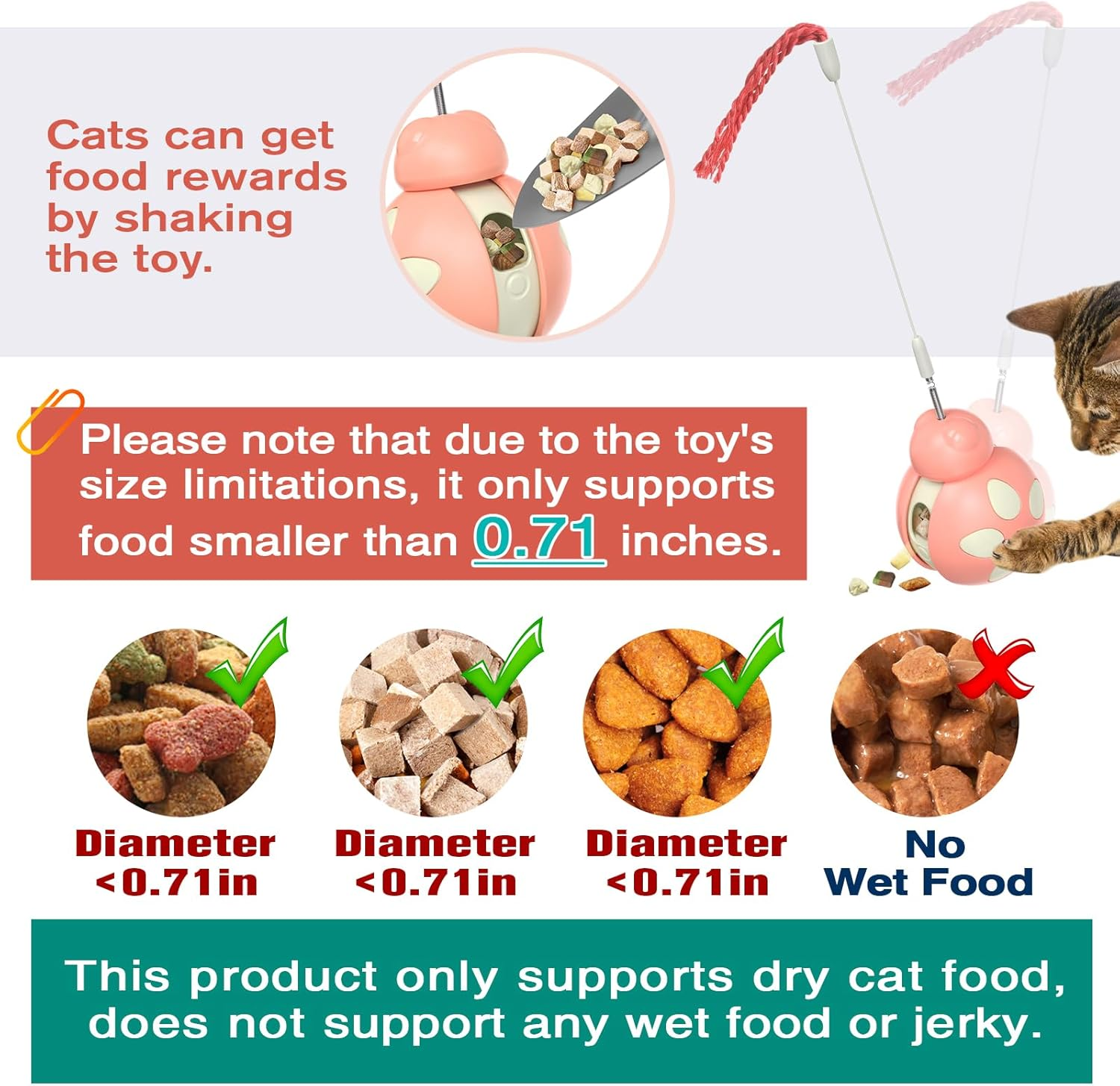 CYBERNOVA Interactive Cat Toy with Spring-Loaded Teaser Wand, Built -In Wobble Treat Dispenser/Pet Puzzle Toy/Slow Feeder for Cats and Kitten (Pink) image number 4