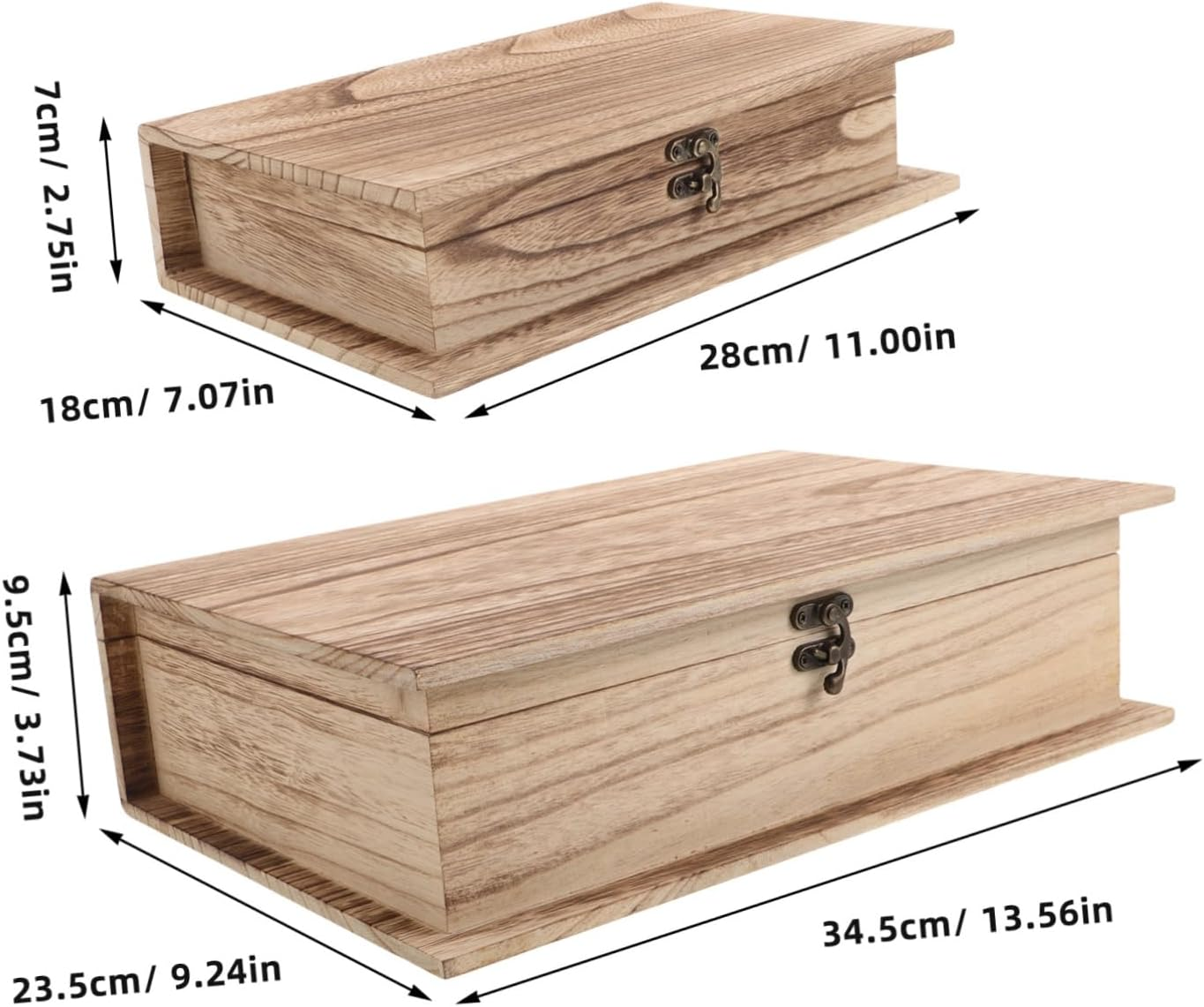 2Pcs Unfinished Wooden Box Keepsake Box Book Shape Organizer Cards Case Jewelry Chest Secure Lock Idea Space-Saving Home Decor image number 6
