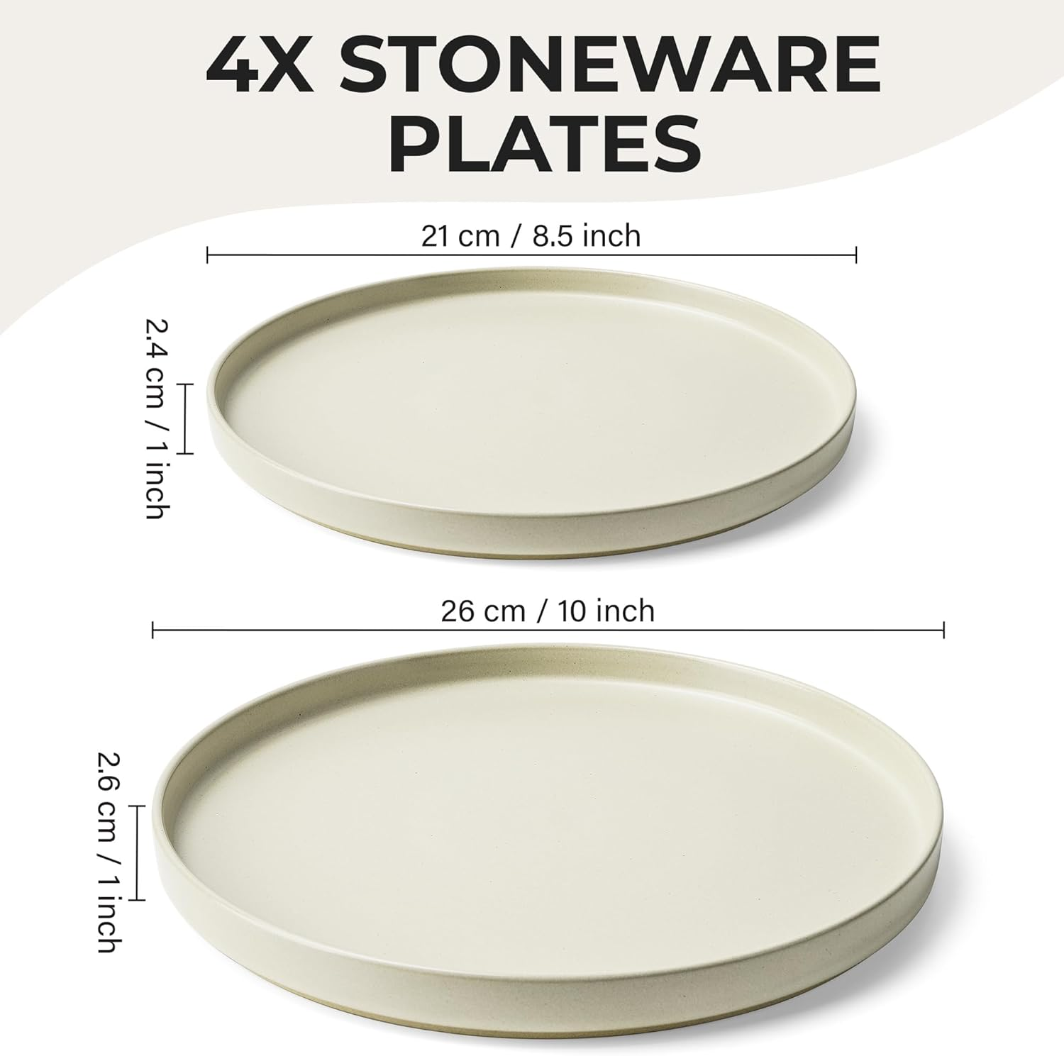 MIAMIO &ndash; Plates Set for 4 / Dinnerware Sets for 4 People, Beige Matte Stoneware, Dishwasher, and Microwave Safe &ndash; Sierra Collection (Light, Small Plates (4X)) image number 2