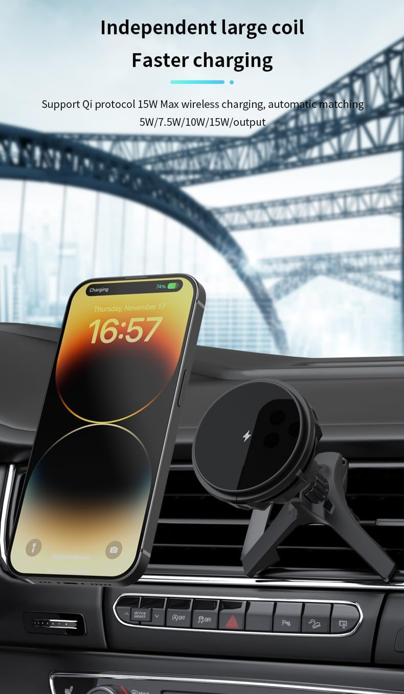 Duky Cooling Heat Fast Charger 15W for Iphone Magsafe Car Mount Charger Wireless 15W Car Holder for Iphone, Wireless Fast Charging for Iphone 16 Pro Max plus 15 14 13 12 Magsafe Case image number 6