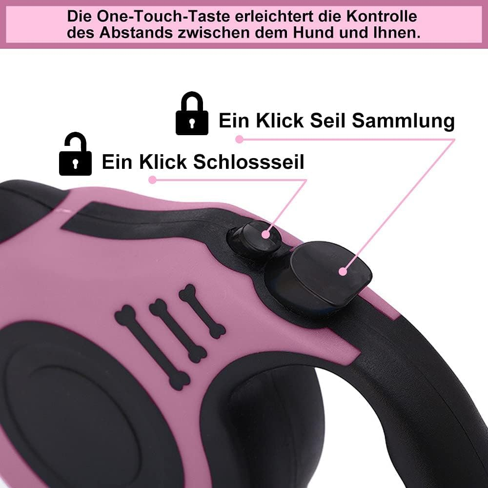 Dog Lead, Classic, 5 Metres Retractable Dog Lead for Small, Medium and Large Dogs, Pink image number 4