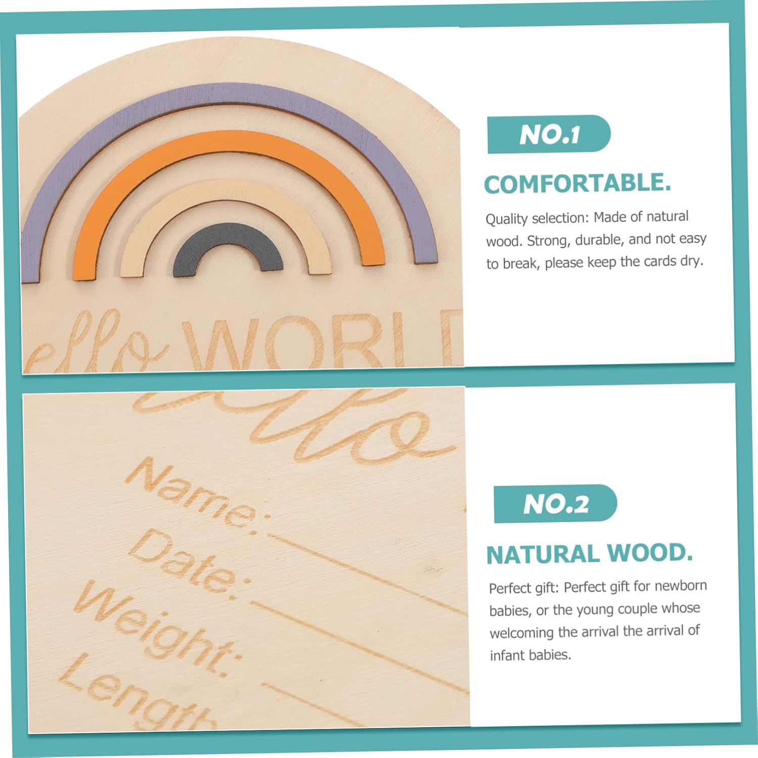 Wooden Milestone Cards for Newborn Monthly Photo Signs Lightweight Durable Name Sign for Nursery Keepsake Birth Announcement Prop for Shower and Growth Recording image number 5