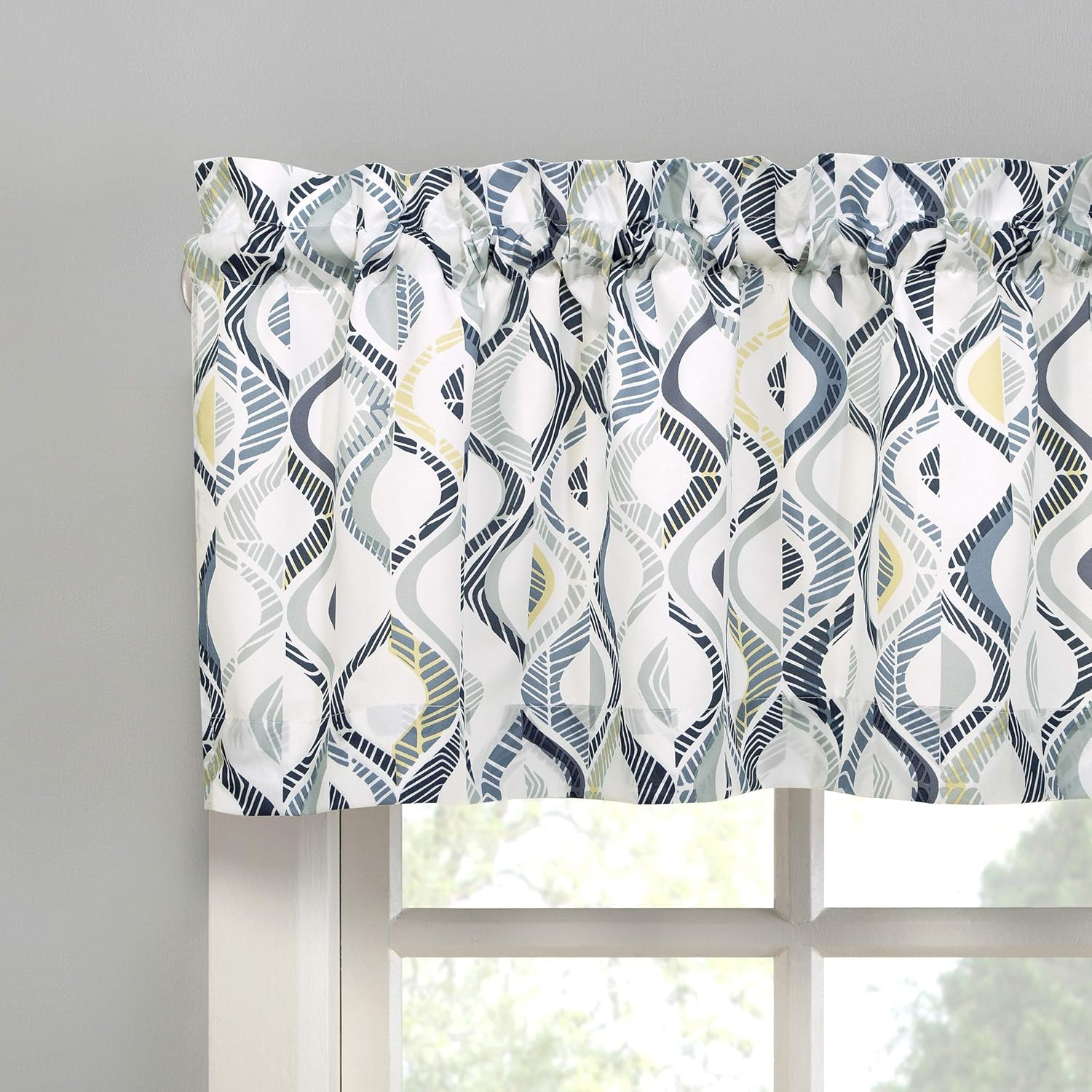 No. 918 Barker Geometric Semi-Sheer Rod Pocket Kitchen Curtain Valance and Tiers Set, 54" X 36", White image number 4