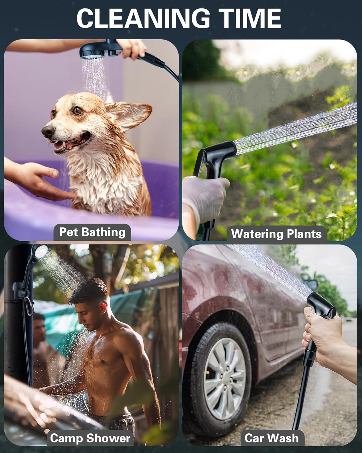 Beviliu Portable Shower, 6000Mah Rechargeable Portable Shower for Camping with USB Cable Outdoor Shower Portable Shower Head, Car Camping Gear, Pet Bathing Dog Shower, Portable Camping Shower