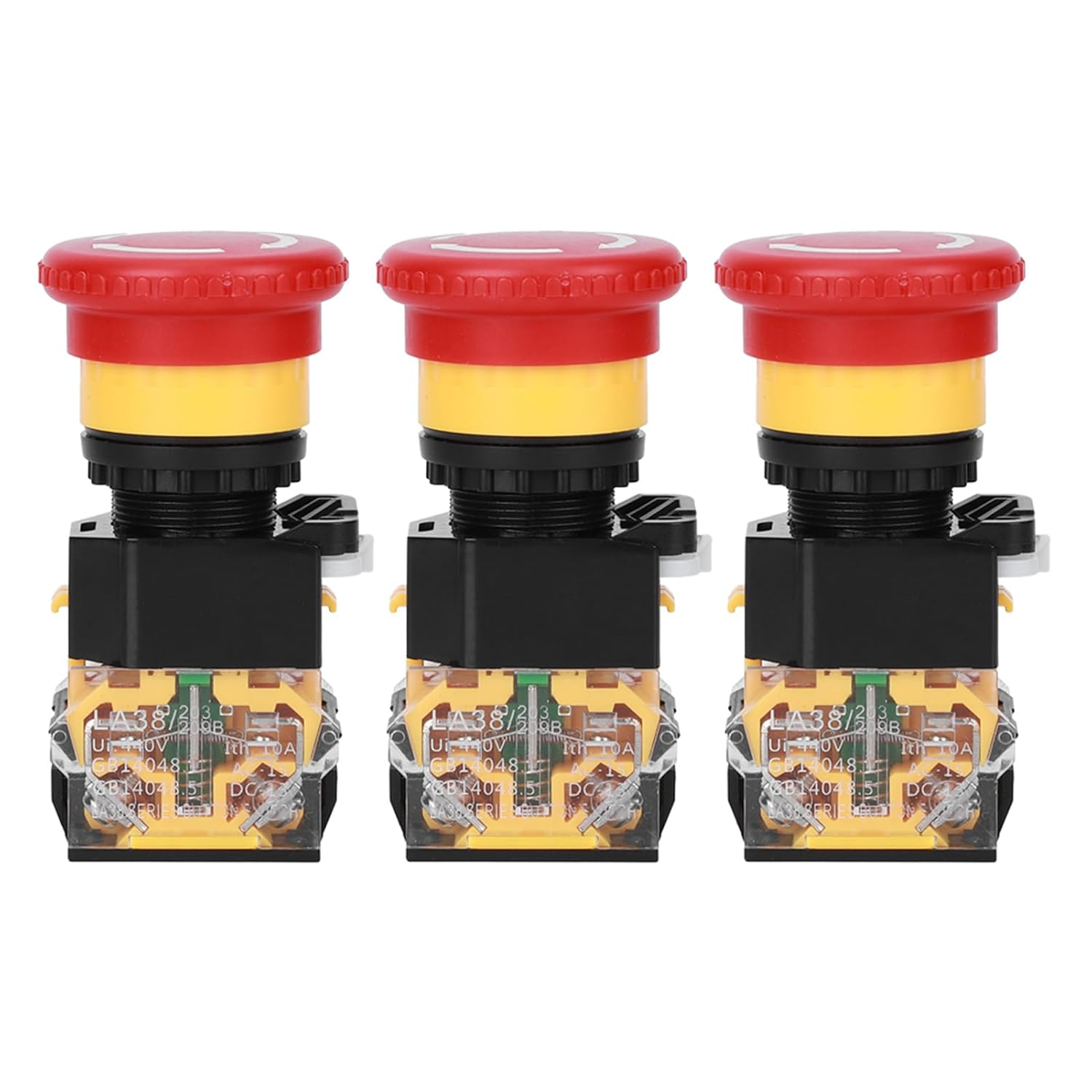 3Pcs 440V 10A Push Button Switch,22Mm Emergency Stop Push Switch,On off Push Button Industrial Parts Engineering Plastic Push Button Switch image number 6