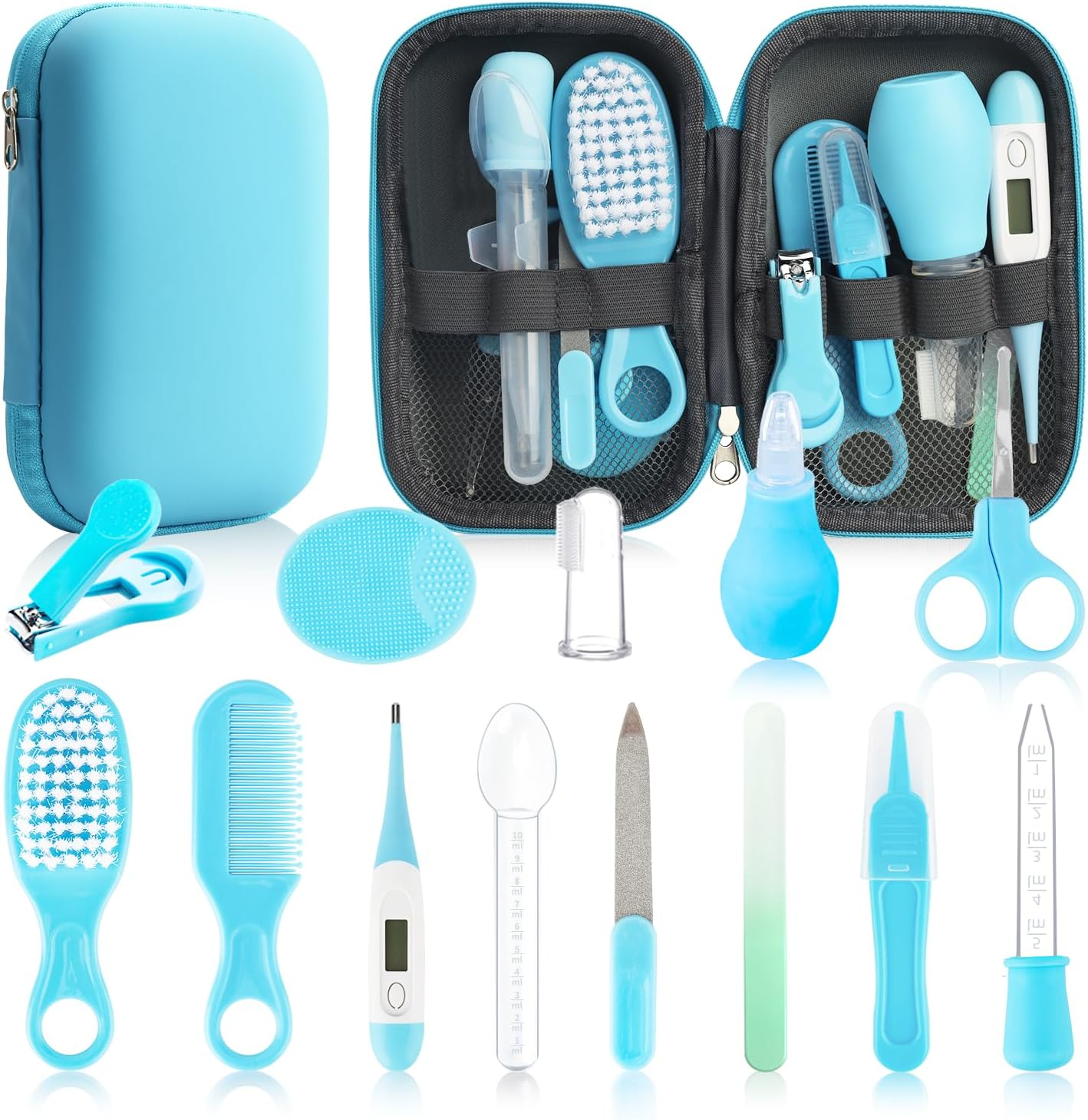 Baby Healthcare and Grooming Kit, 20 in 1 Baby Safety Set Newborn Nursery Health Care Set with Hair Brush Scale Nail Clippers for Baby Girls Boys (Blue 20 in 1) image number 2