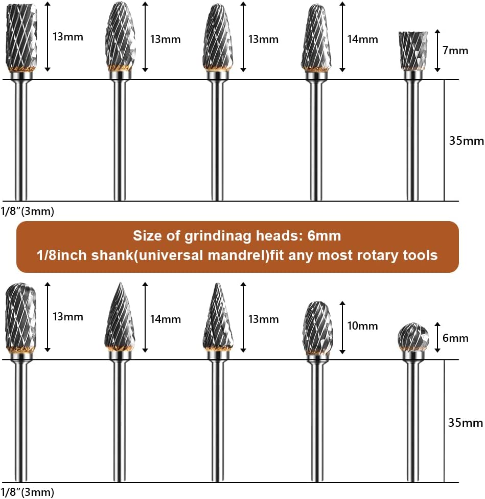 Tungsten Carbide Rotary Burr Set with 1/8" Shank, Double Cut Carving Bits for Rotary Tool Accessories for DIY Woodworking, Polishing, Drilling image number 4