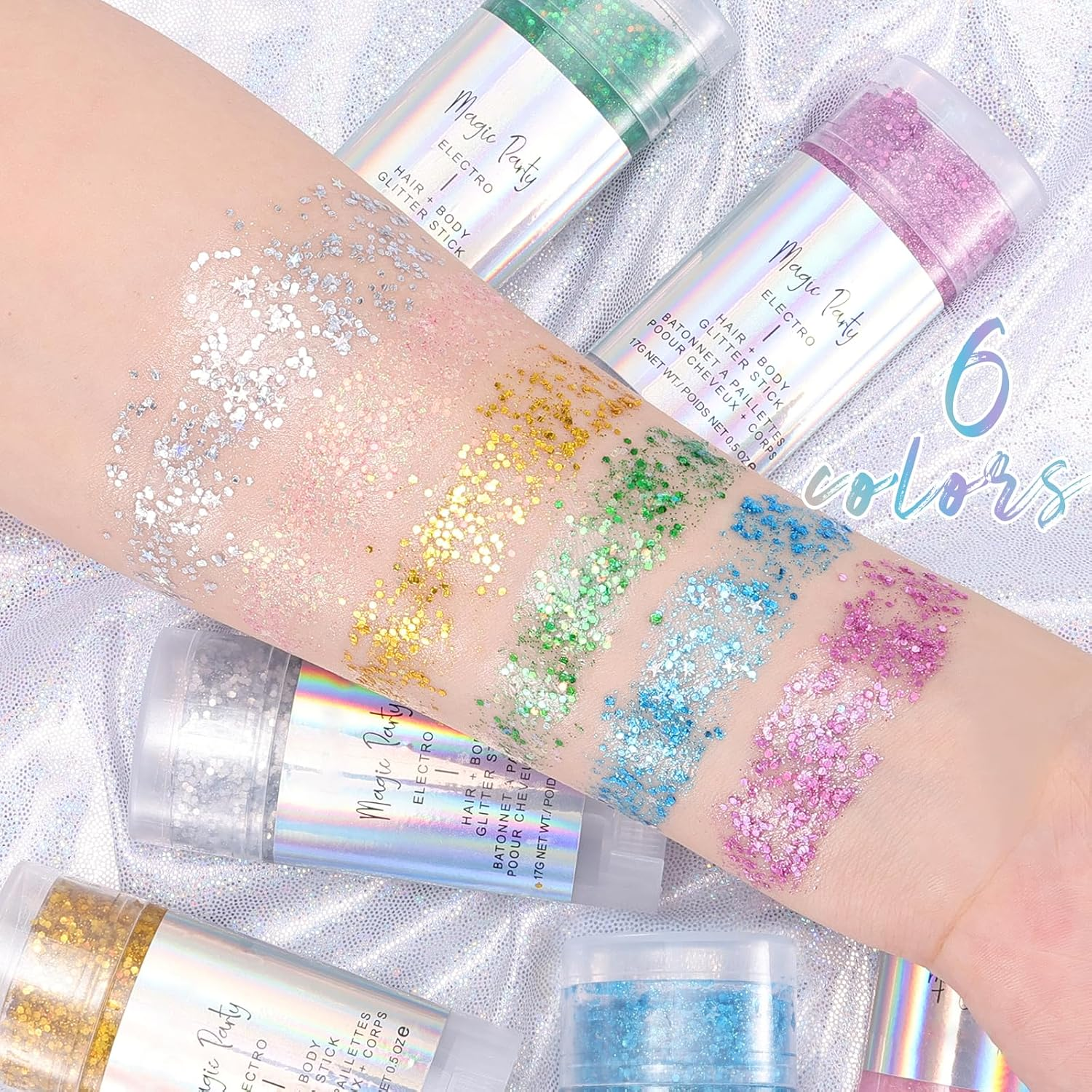 DAGEDA Body Glitter Stick, Mermaid Chunky Sequins Face Paint, Music Festival Concert Accessories Outfits Hair Glitter, Lips Eyeshadow Nails Holographic Cosmetic Halloween Rave Makeup (06 Silver) image number 6