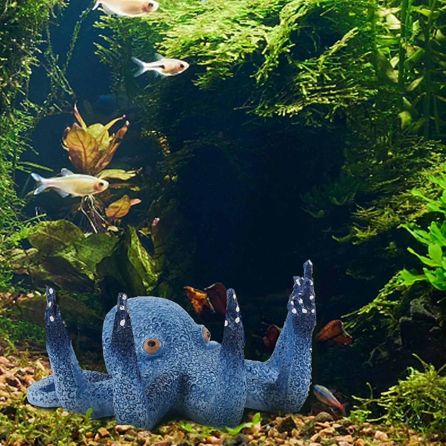 Octopus Aquarium Ornaments Decoration, Blue Artificial Sea Life, Glowing Fingers Enhance Visual Appeal, Suitable for Various Fish Tanks