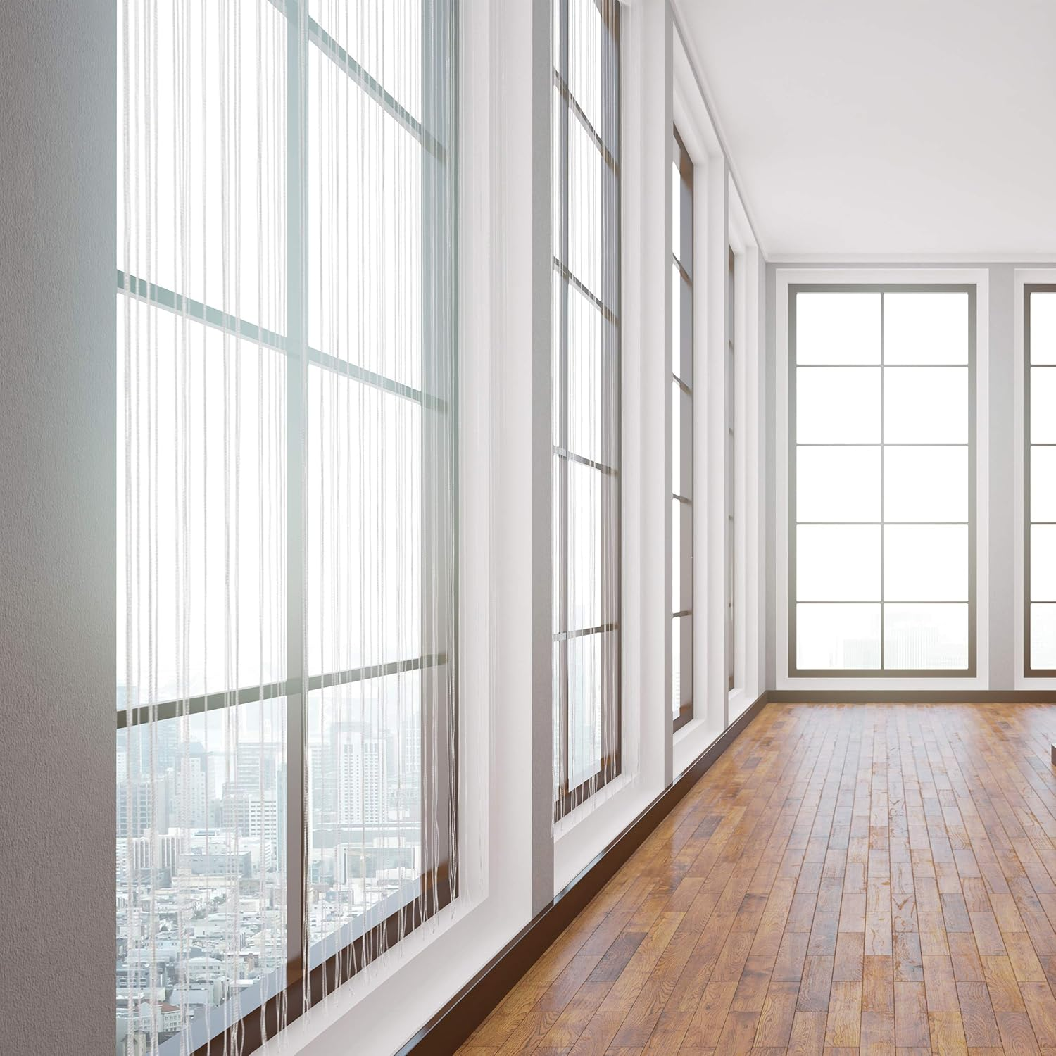 Relaxdays White String Curtains Set of 2, Can Be Shortened, with Eyelet Top for Windows & Doors, Fly Screen, 90X245Cm image number 5