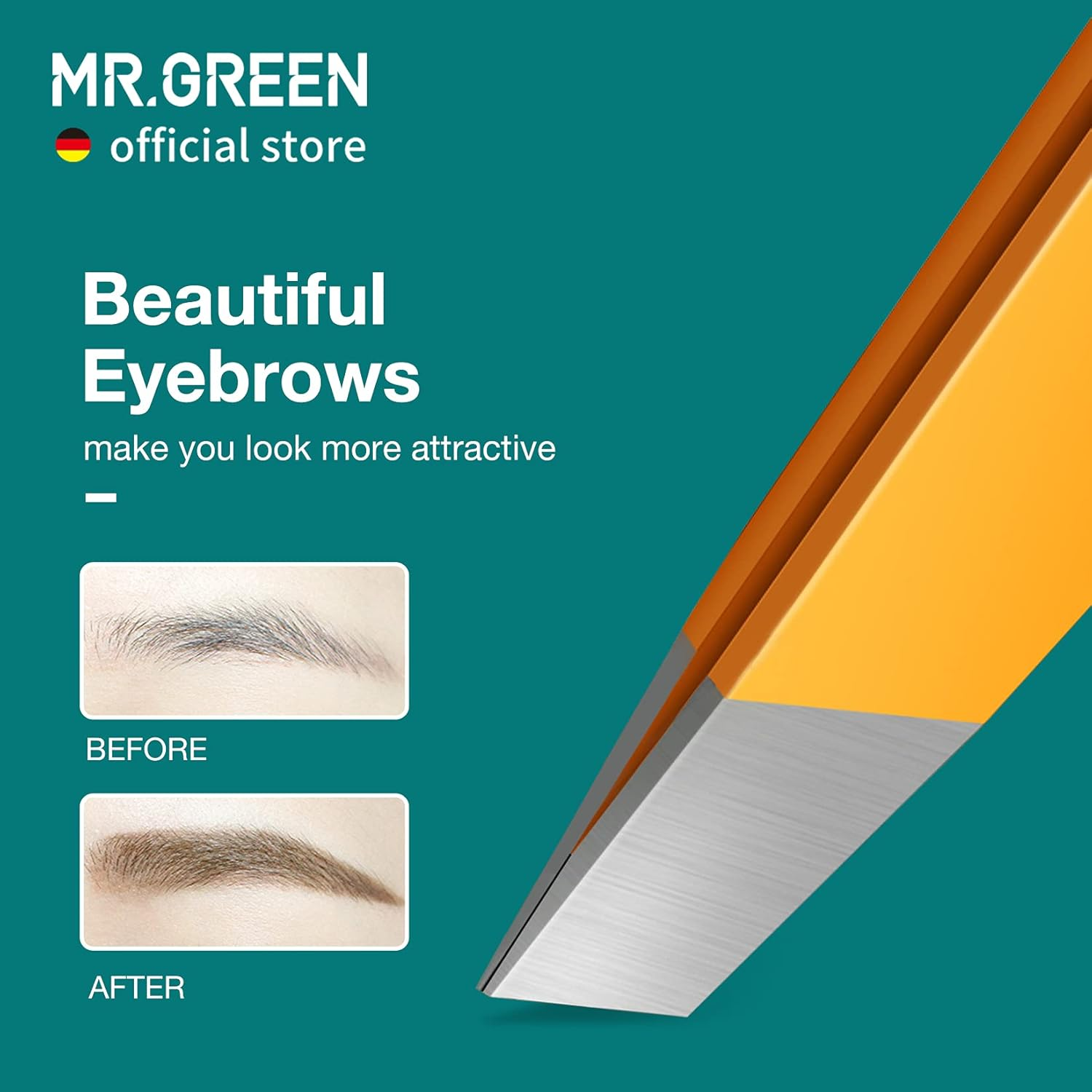 MR.GREEN Eyebrows Tweezers Colorful Beauty Fine Hairs Puller Makeup Tools Stainless Steel Slanted Eye Brow Clips Removal (Orange) image number 6