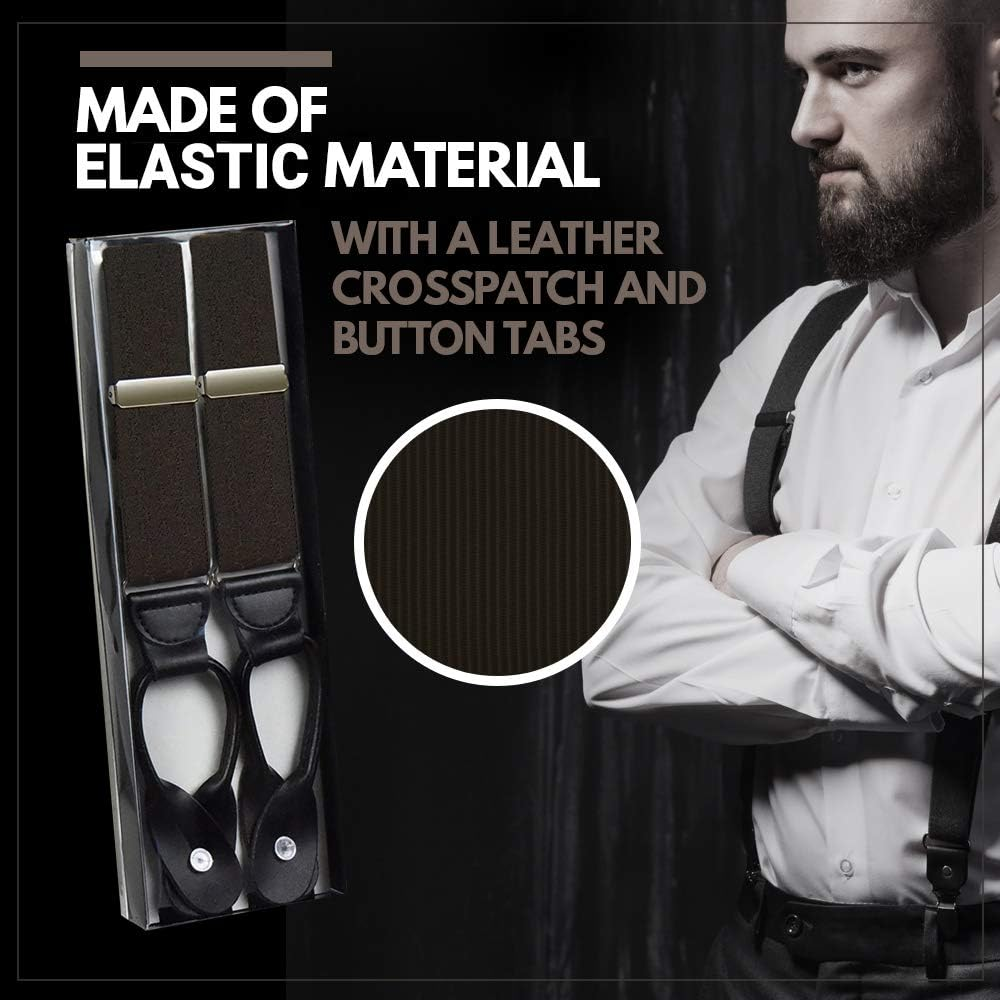 Hold'Em 1 &frac14; Fancy Stripes and Solid Suspenders for Men - Y-Back Adjustable Leather Trimmed Button End image number 3