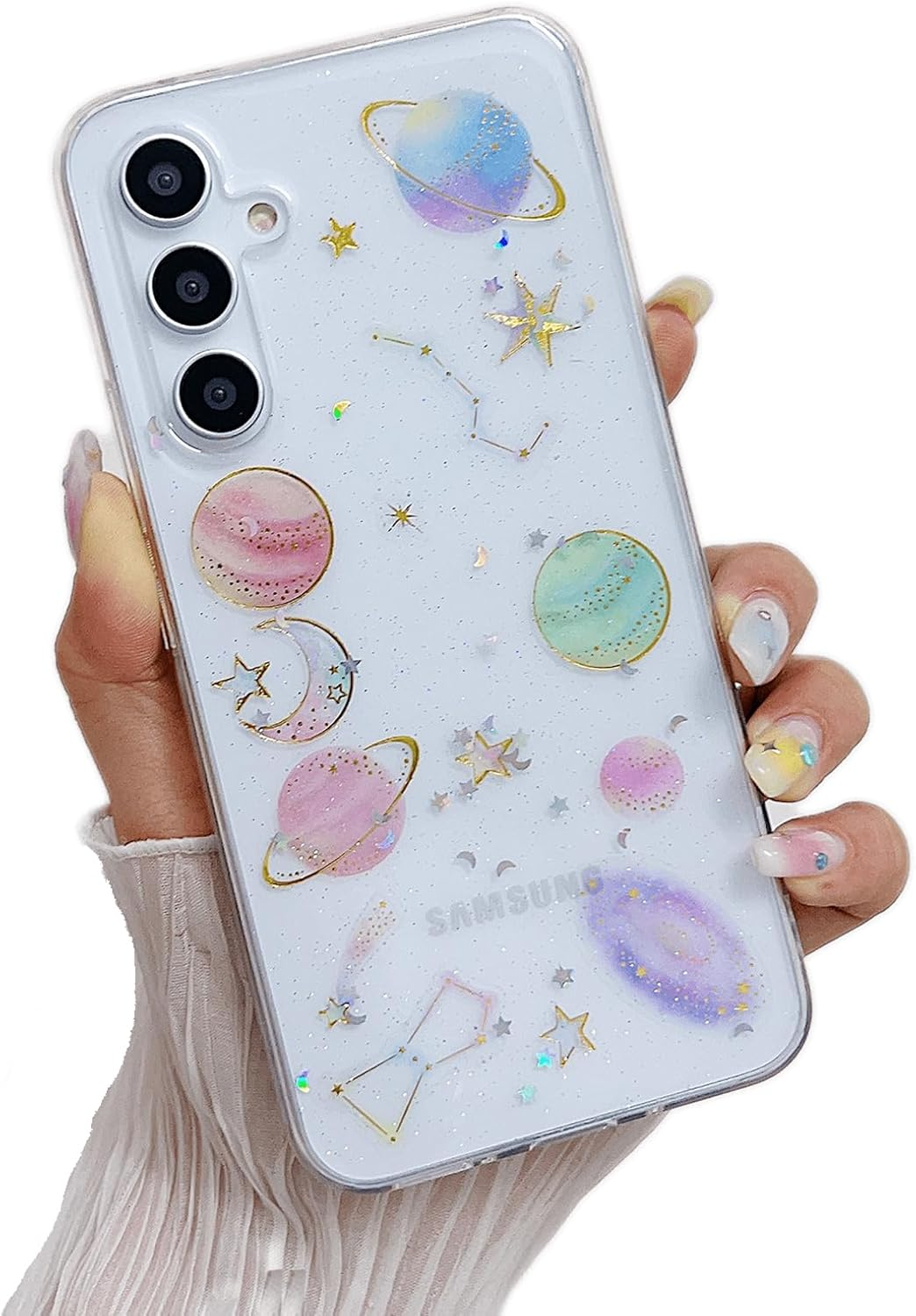 Yzniyzce Compatible for Samsung Galaxy A36 / A56 5G Case, Cute Clear Cases with Design Stars and Moon Bling Glitter Planet Aesthetic Silicone Shockproof Cover Women Girls for Samsung A56 6.7'', Space image number 2