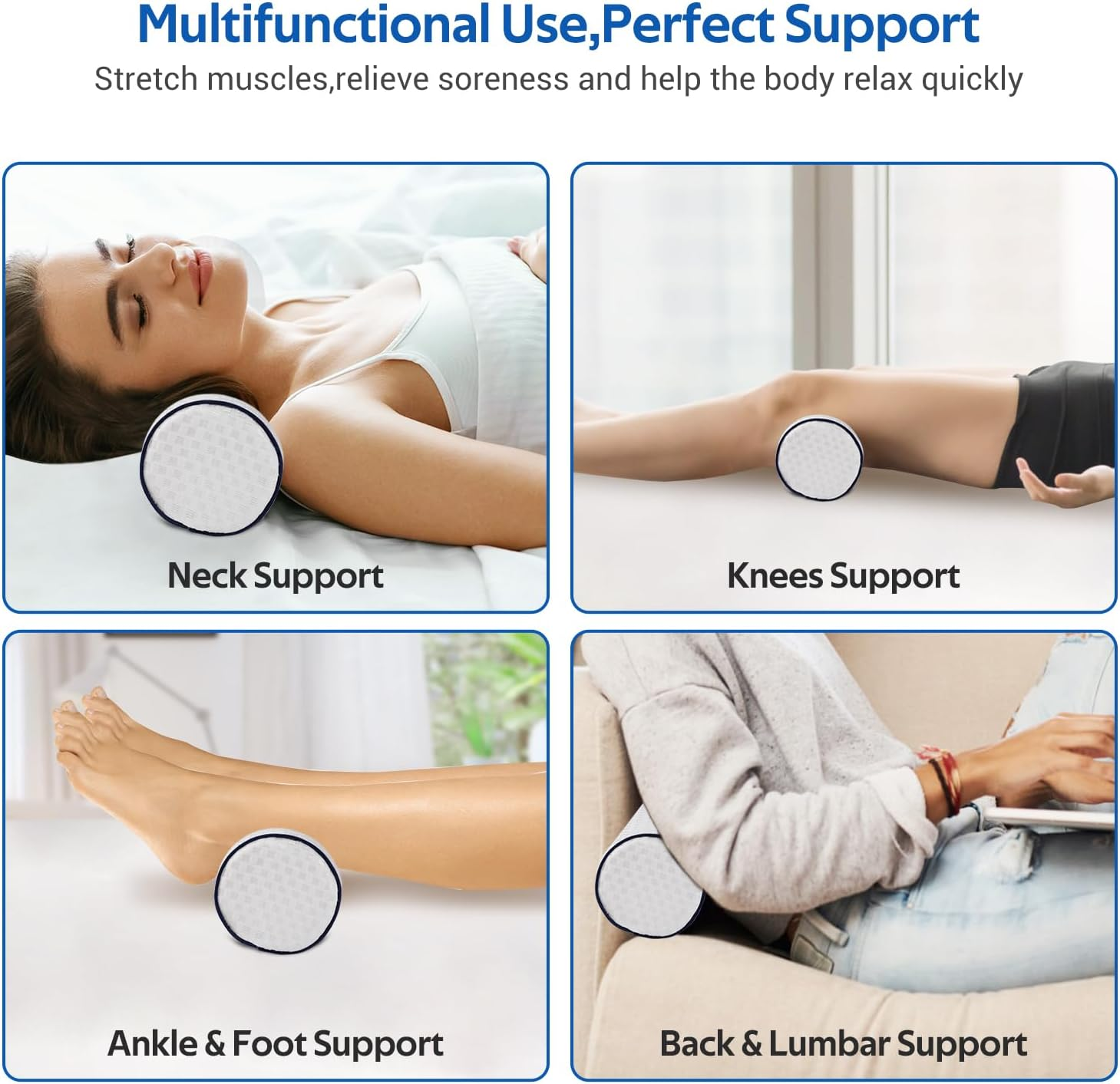 Cervical Pillow Neck Roll Pillow Support Pillow for Ergonomically Designed, Sleeping Memory Foam, Breathable,Comfortable, Alleviates Pain Ideal for Head, Neck, Spine, Lumbar Traction (Dark Blue) image number 4