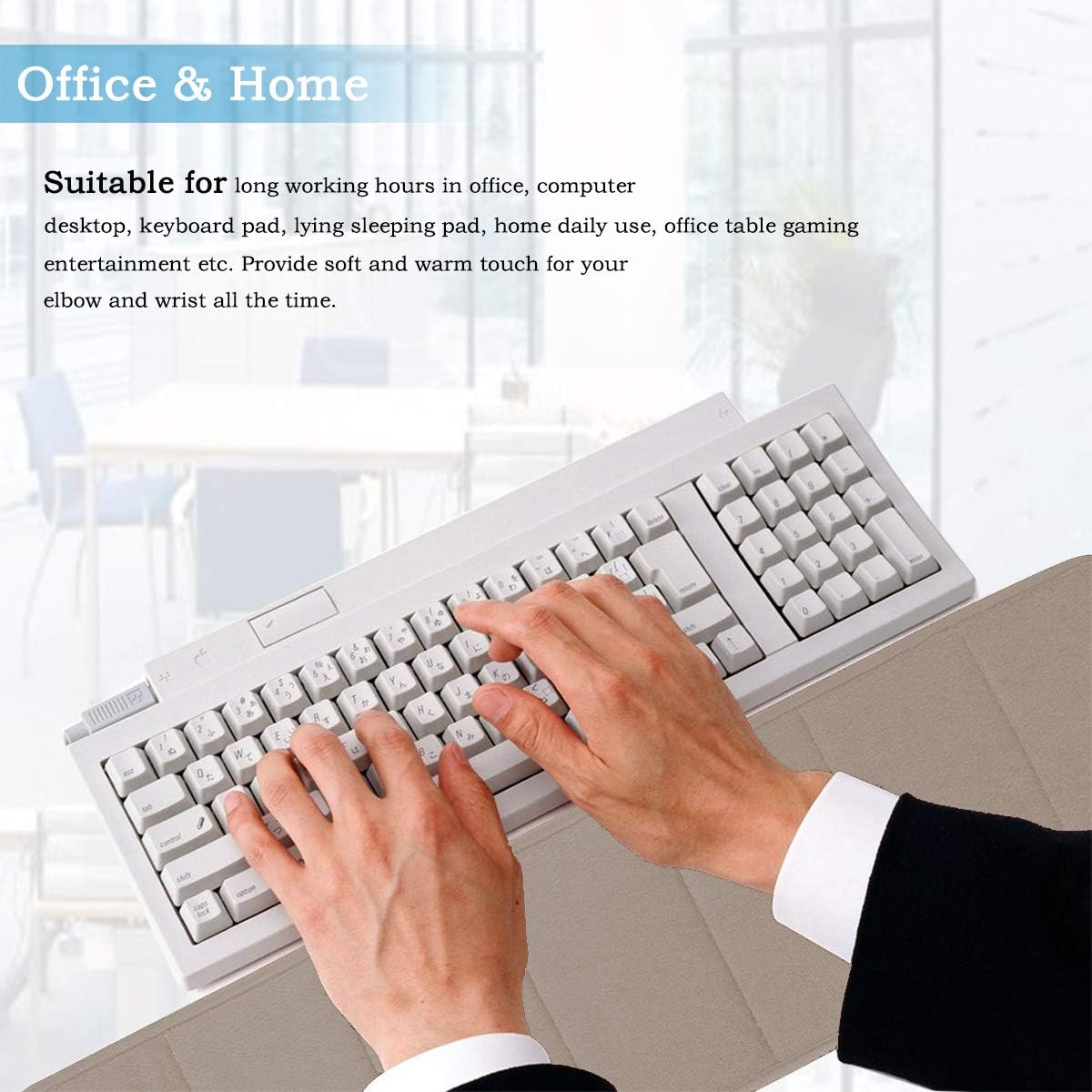 2Pcs Computer Wrist Elbow Pad, Creatiee Upgraded Wrist Rest Arm Pad(Soft, Long-Sized), Keyboard Wrist Elbow Support Mat for Office Desktop Working Gaming - Less Elbow Pain (7.9 X 31.5 Inch) (Khaki) image number 2