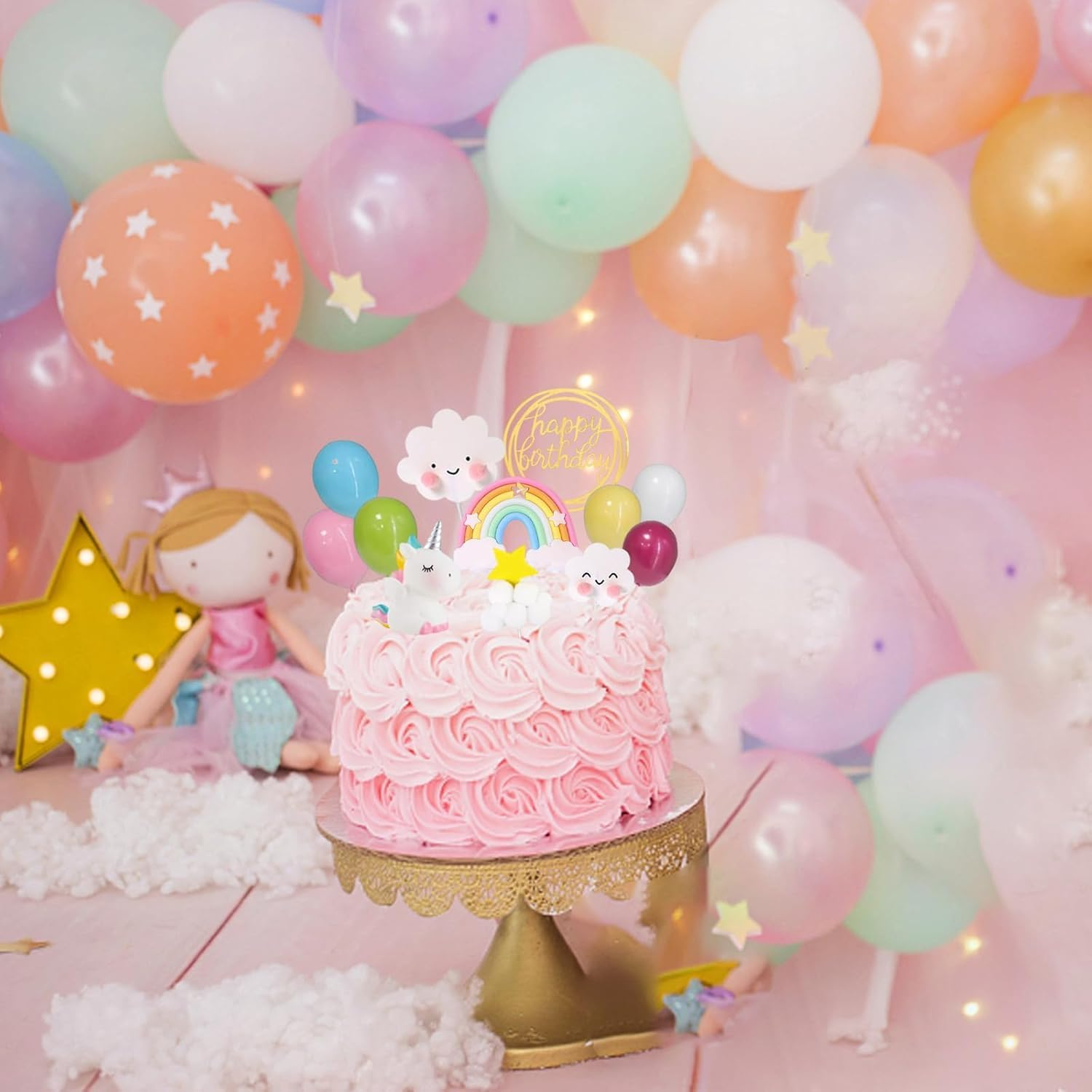Unicorn Cake Topper Rainbow Cake Decoration with Balls Party Supplies for Happy Birthday, Baby Shower, Wedding, Cake Decoration for Girls Boys Women image number 3