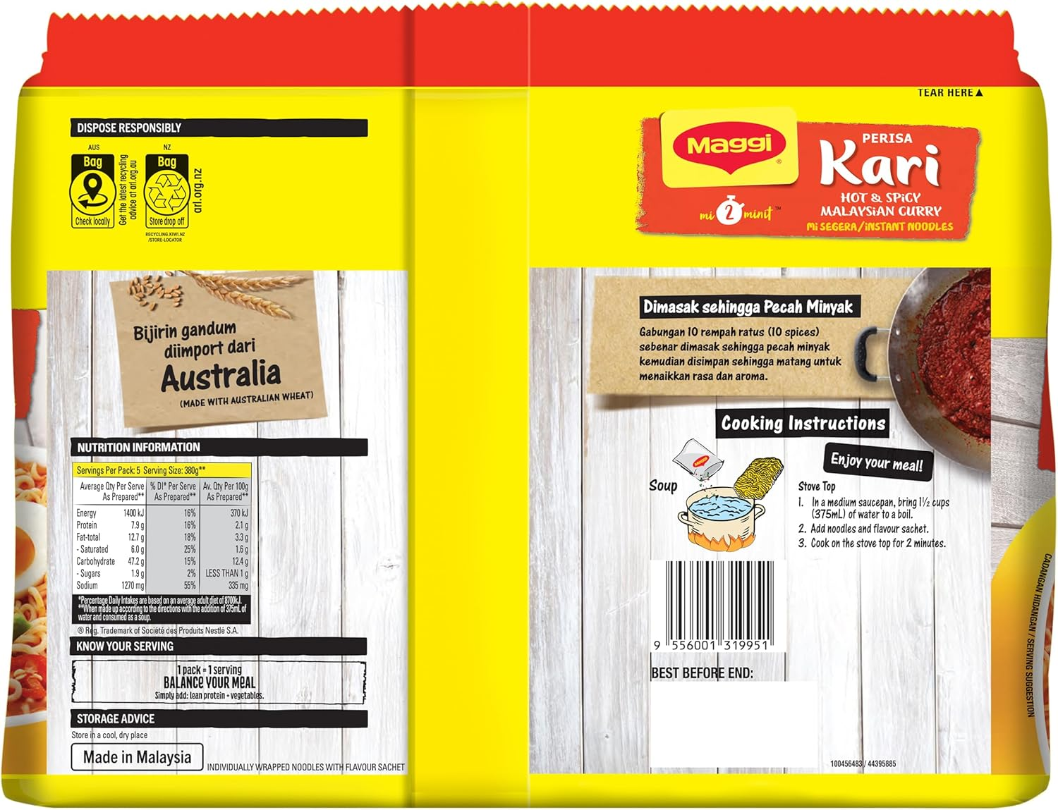 Maggi 2 Minute Kari Curry Noodles 30 Pack (6 X 5 Pack) image number 1