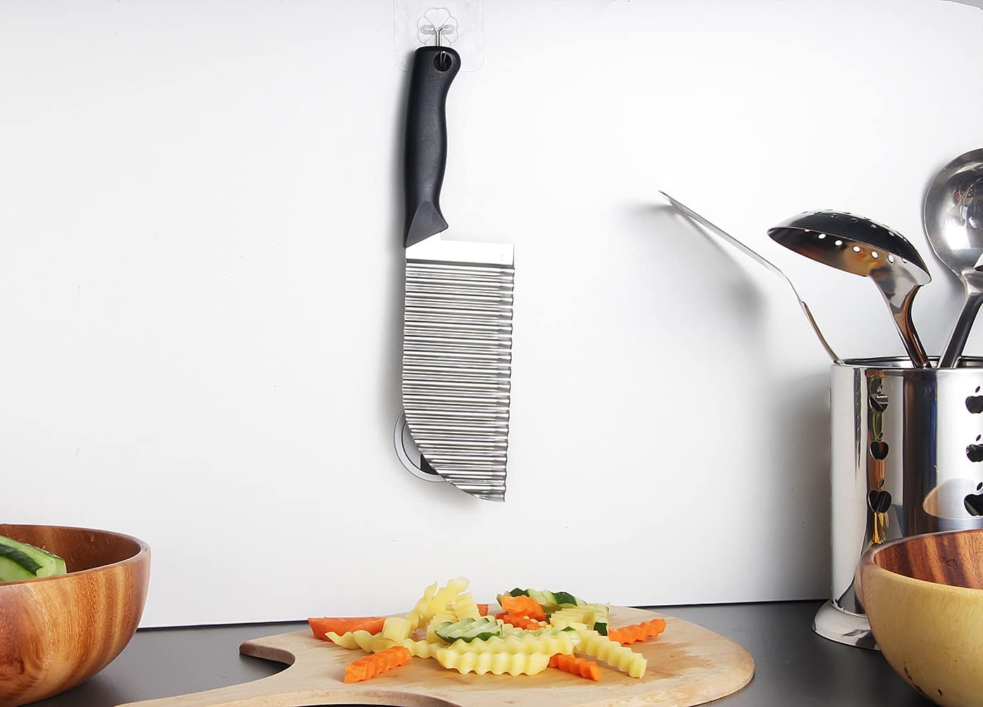 Crinkle Cutter Vegetable Stainless Steel Deeper Crinkle Slicer Sharp Blade with Hang Hole Wavy French Fries Chopper for Potato, Carrot, Etc (Silver) - Silver image number 4