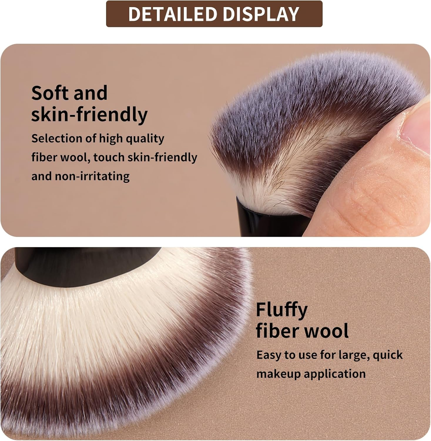 MAANGE 6 PCS Makeup Brushes Set Double Sided Makeup Brushes for Foundation Concealer Blush Eyeshadow Powder Blending Eyebrow Eyeliner Make up Brushes (Black) - Beige image number 2