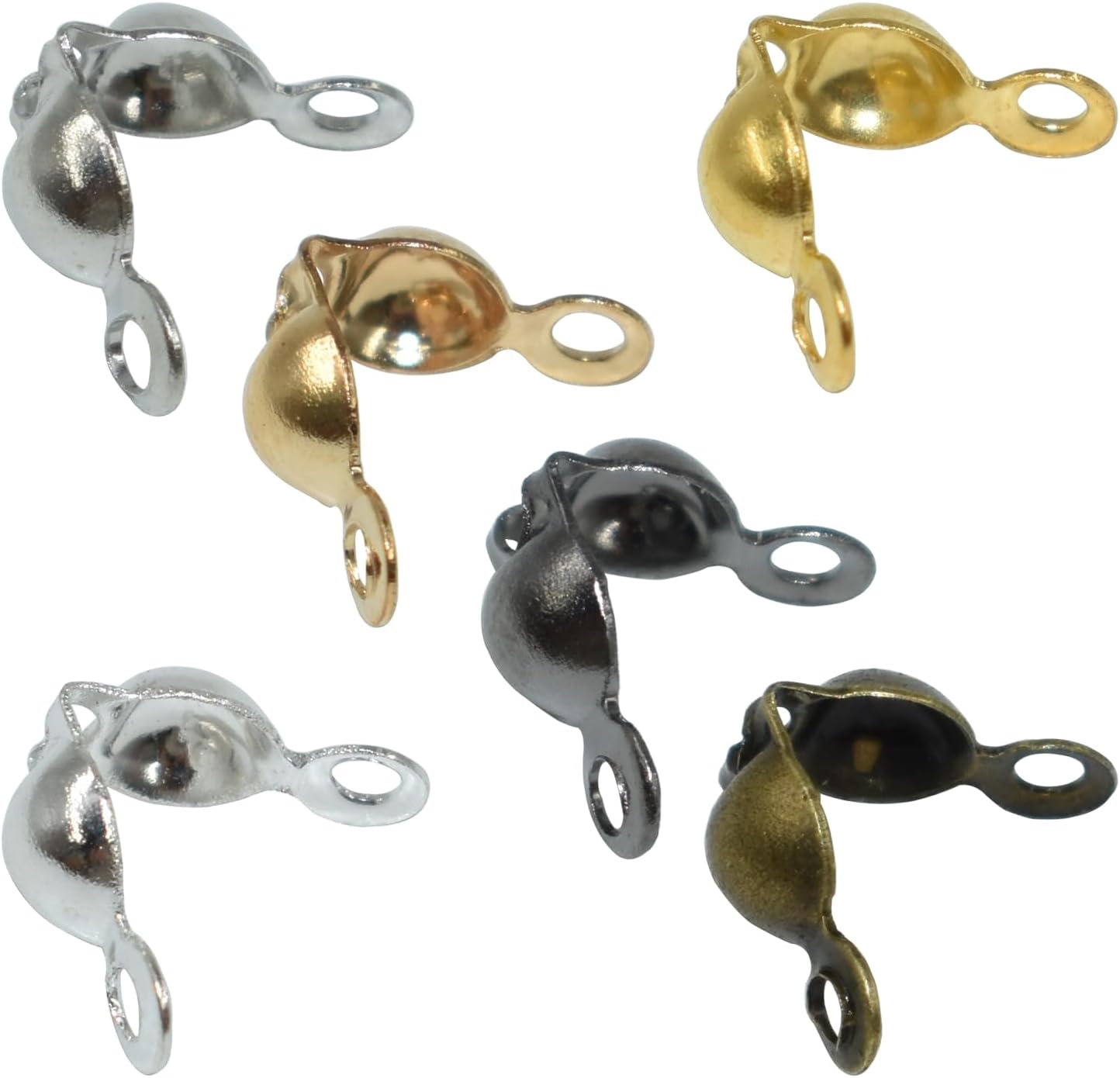 1200Pcs Clamshell Crimp Beads Tips Knot Covers Set Fold-Over Beads Caps for Jewelry, Necklace, Bracelet, Earrings, DIY Crafts Making, Connect Hook and Strings, 6 Colors image number 6