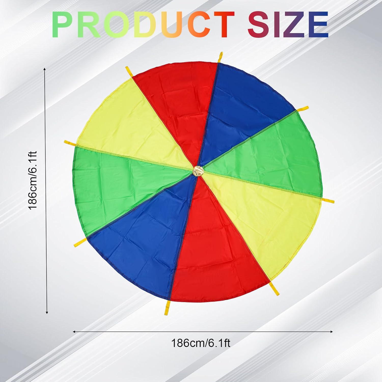 Parachute Toys, Rainbow Parachute with Diameter 1.85 M for Kids Kids Parachute with Handles for 6-8 People for Indoor and Outdoor Team Games image number 2