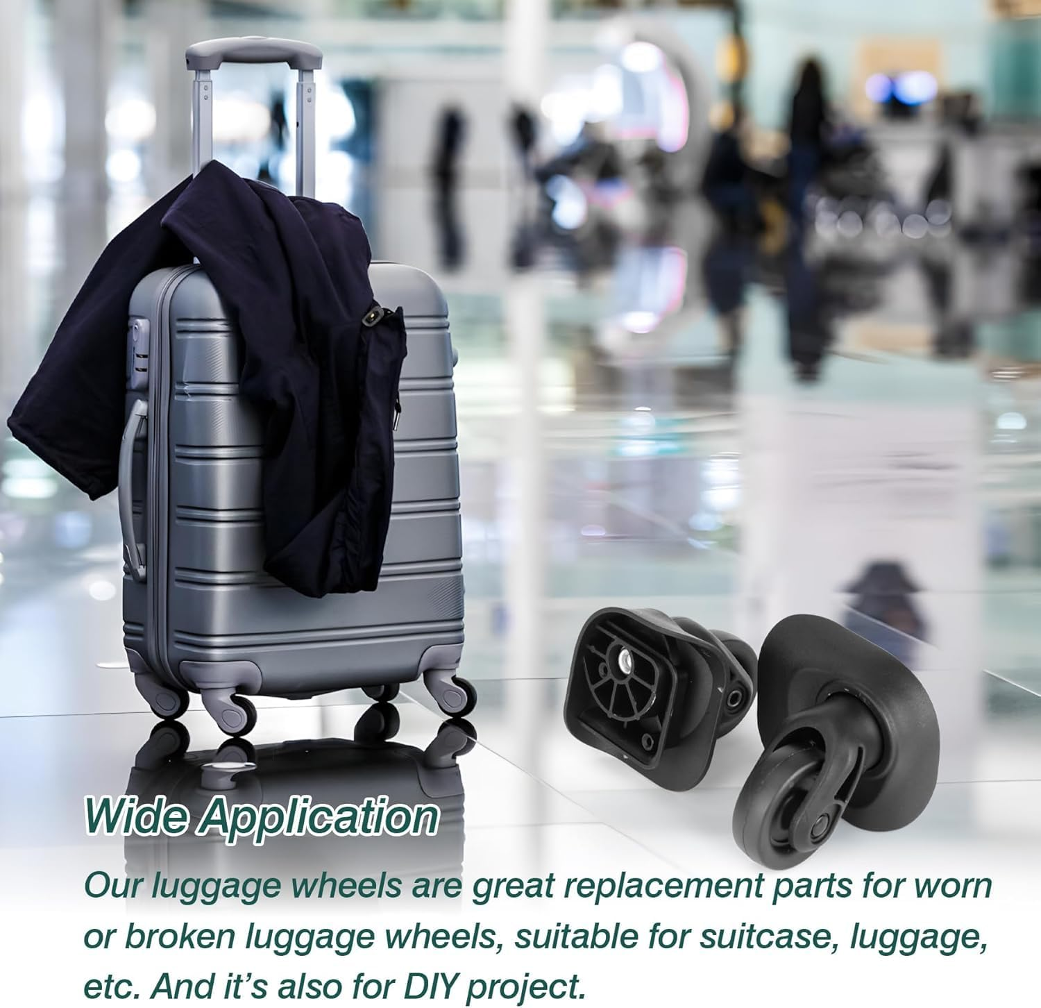 Geiwogwc 2Pcs Luggage Wheels Replacement, Plastic Luggage Suitcase Wheels, 360 Degree Rotation Wheel, Black,Ea237 image number 5