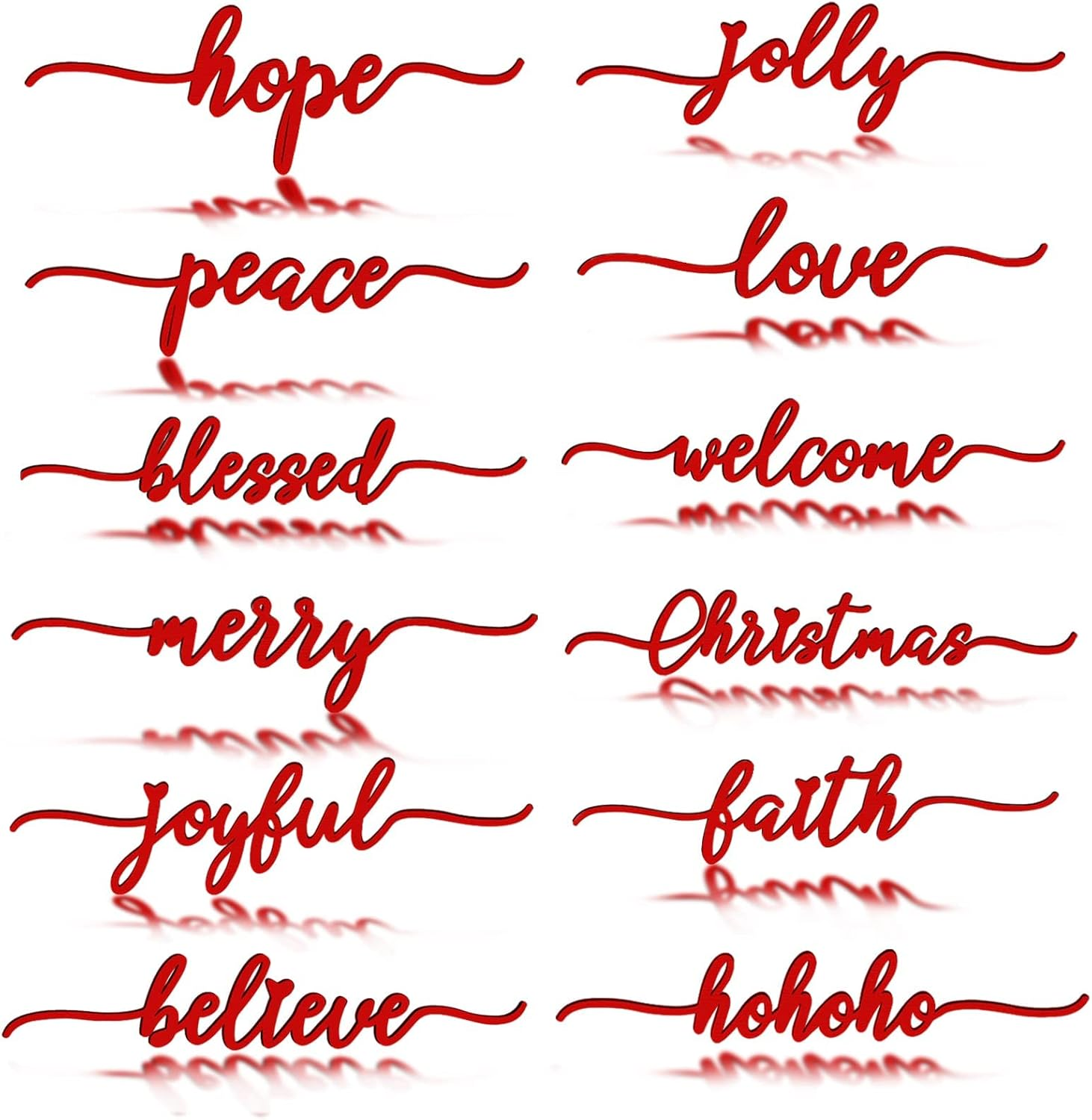 BORAMDO Christmas Letter Wall Sign Decor 12Pcs, Wooden Words Cutouts for Home Decorations, Table Plate Rustic Ornaments, Blessed Joyful Believe Welcome Merry Christmas Red Signs image number 3