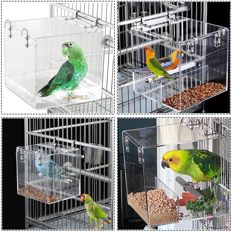 Esforzarse No Mess Bird Feeder for Cage, 16 X16 X 16 Cm Bird Cage Feeder, No Spill Automatic Bird Feeder, Automatic Acrylic Bird Feeder Seed Catcher Tray Cage with Stainless Steel Hooks image number 2