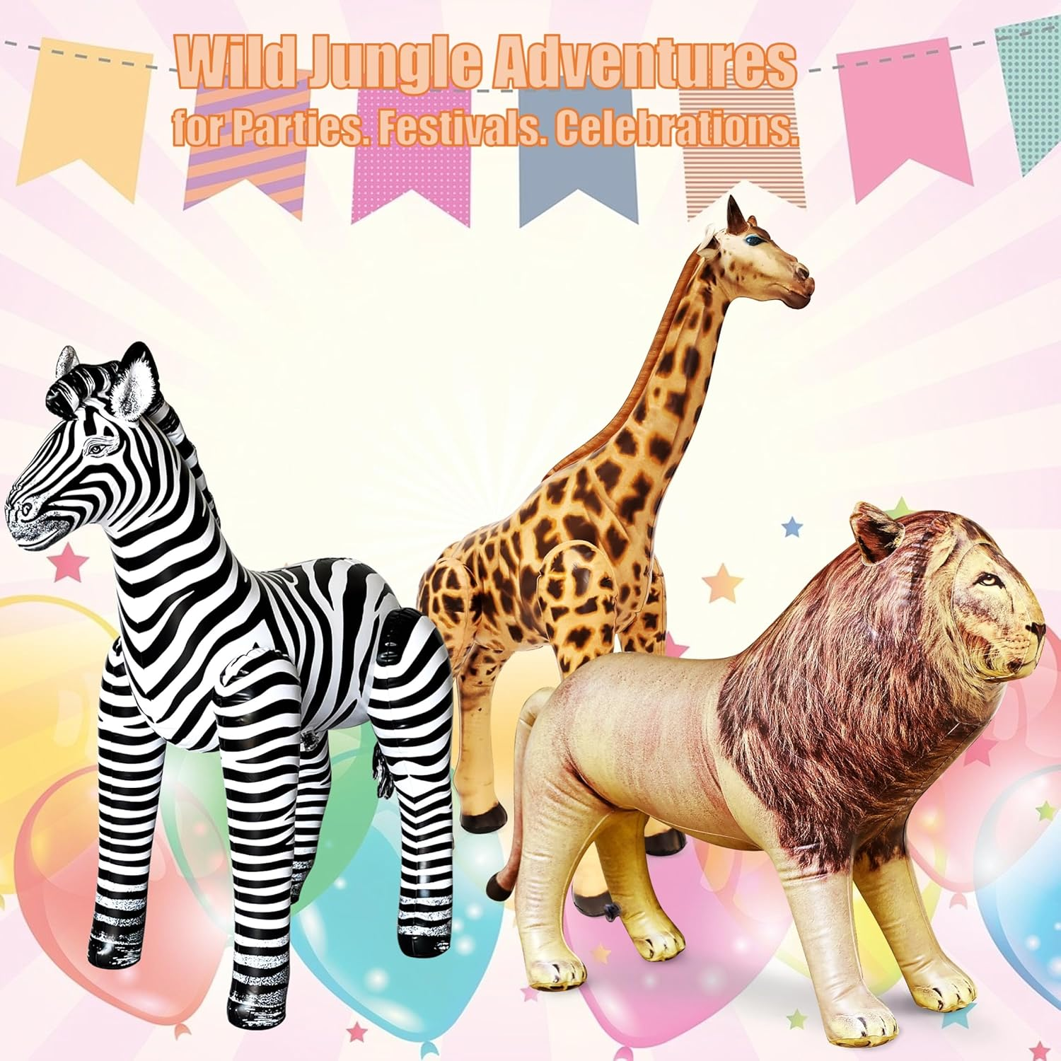 Jet Creations 3 Pack Giraffe Zebra Lion Safari Great for Pool, Party Decoration, AN-GZL image number 5