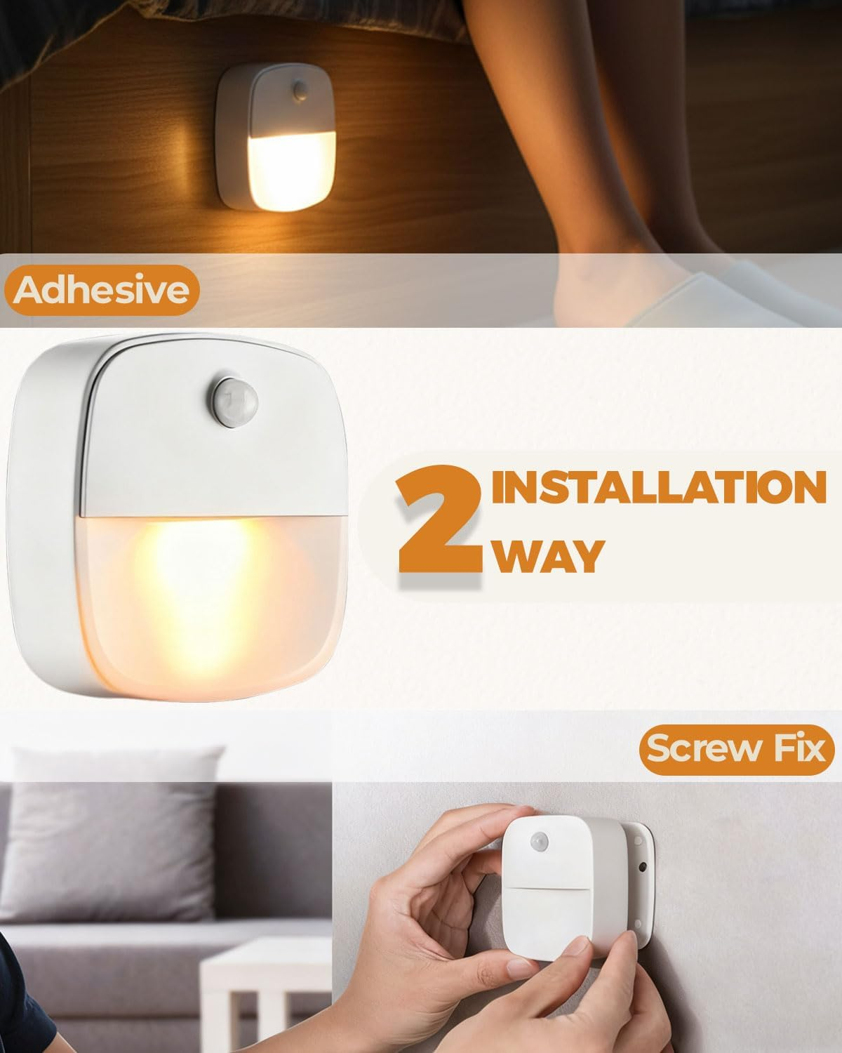 EKOWEE 6 Pack Motion Sensor Stair Light for Indoor, Adjustable Warm/Cool White, Battery Operated Closet Lights, Wireless Stick on Hallway Lamp, Led Night Lamps for Bedroom under Cabinet Kitchen image number 3