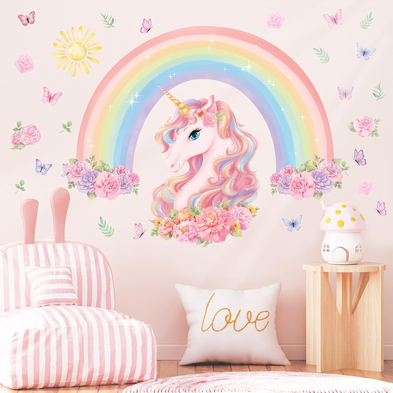DECOWALL SG2-2413 Large Rainbow Unicorn Wall Stickers Decals Kids Peel and Stick Removable Nursery D&eacute;cor Girls Boys Bedroom Room Rainbow Art Stars Birthday Baby Home Party Decorations Living Playroom image number 4