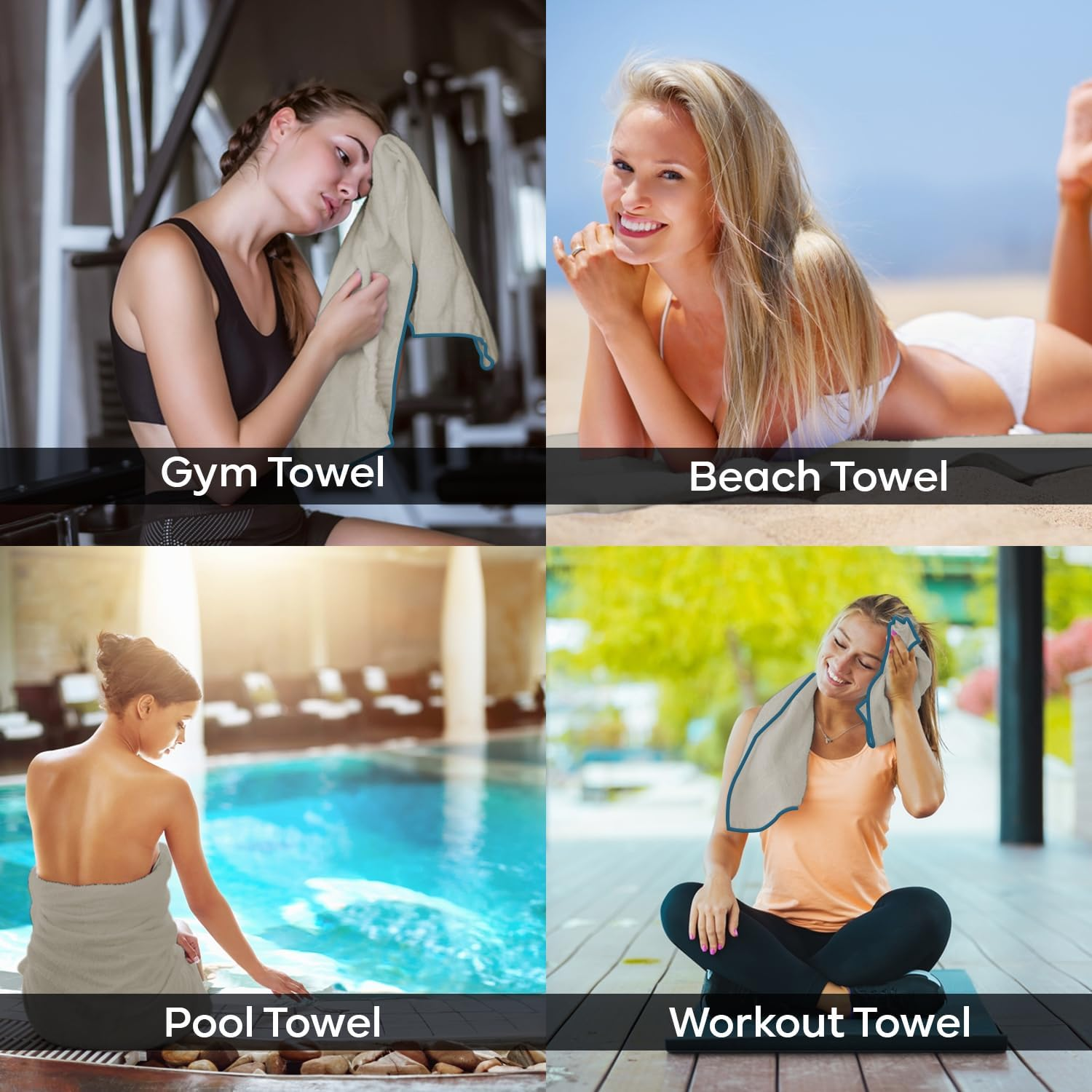 ATHLETICK 2 Pack Microfibre Towel Set for Gym, Yoga, Sports,Camping & Travel-400Gsm Quick Dry, Soft Hand Towels-Lightweight for Beach,Bath,Hiking,Hair & Kitchen-Super Absorbent with Bag (Grey) image number 4