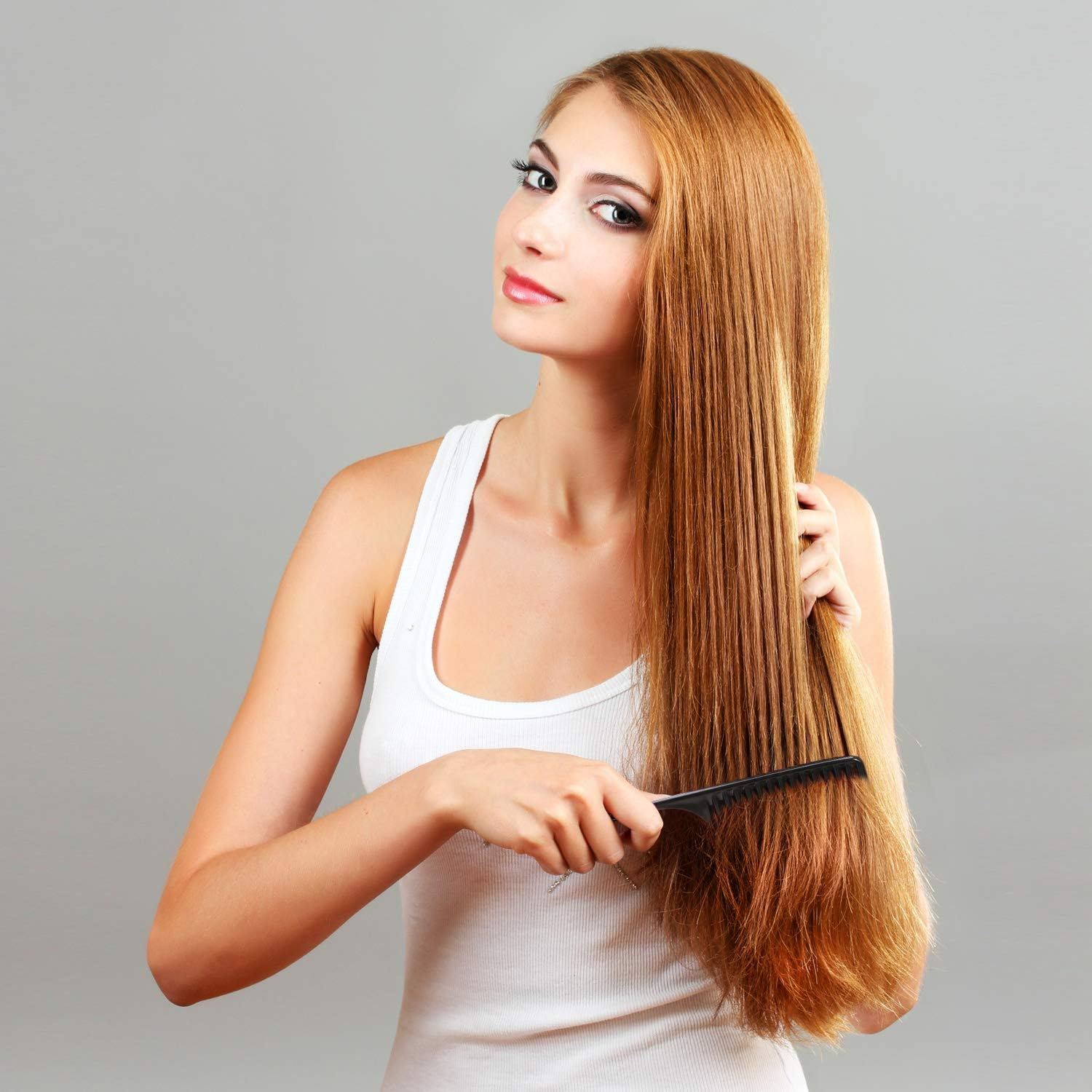 Leinuosen 3 Pack Wide Tooth Tail Combs, Black Carbon Fiber Teasing Salon Back Styling Comb anti Static Heat Resistant, Suitable for All Kinds of Hair image number 1